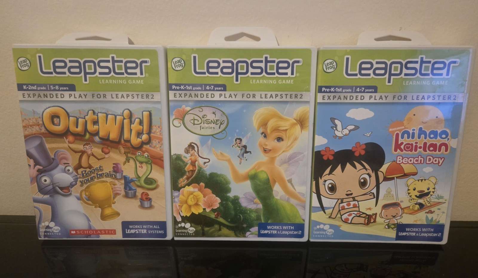 LeapFrog Leapster (Lot Of 3) Outwit!, Disney Fairies & Ni Hao Kai-Lan Beach Day