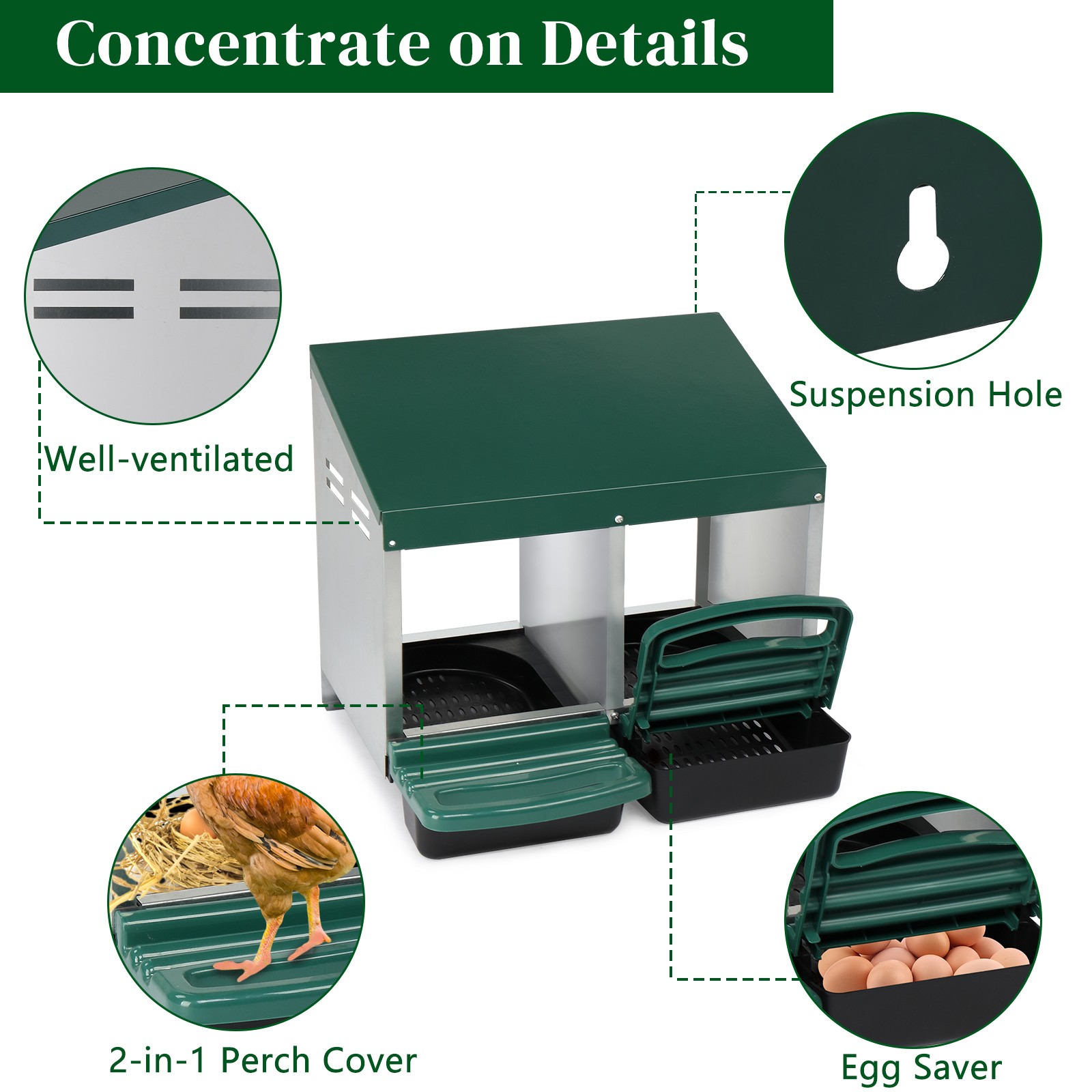 2 Compartment Roll Out Chicken Nesting Box with Plastic Basket, Egg Nest Box