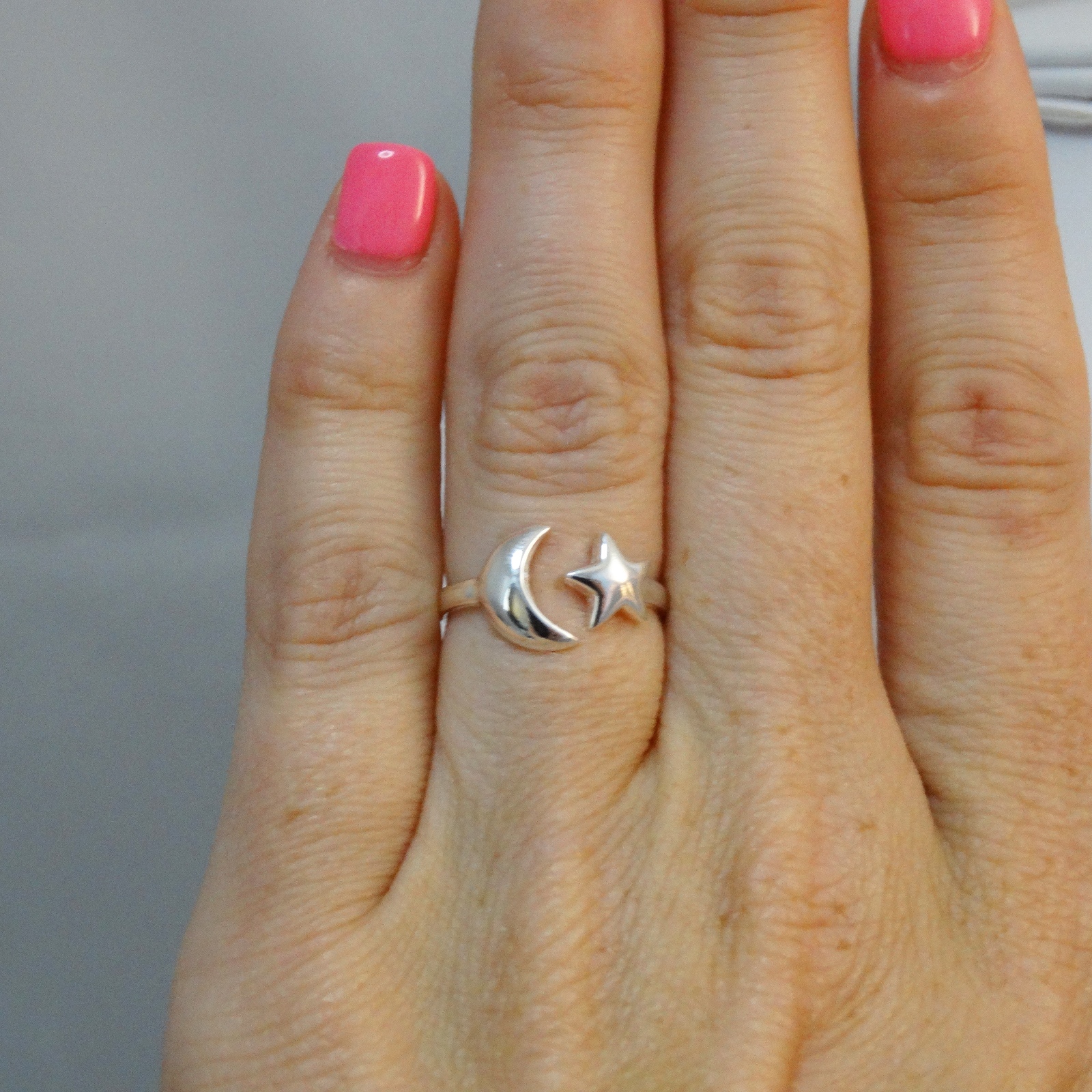 Crescent Moon and Star Ring - 925 Sterling Silver - Sizes 5-10 Sky Celestial NEW