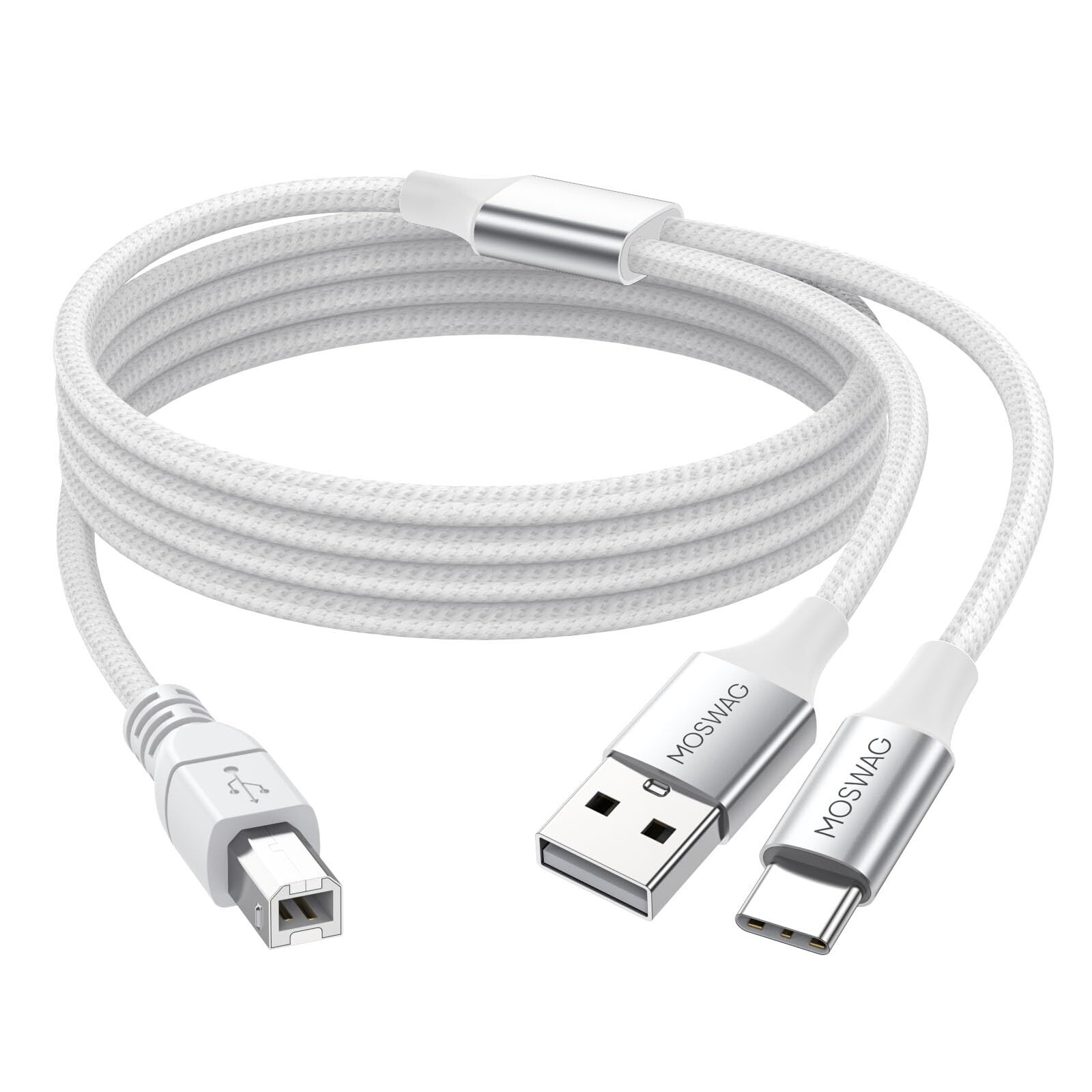 2in1 USB C to USB B Printer Cable 5FT/1.5M with USB Printer Cable USB A-Male ...