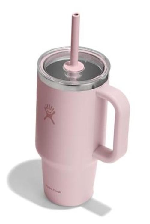 Hydro Flask Travel Tumbler with Handle, Clear Lid and Straw  32 Ounces TRILLIUM