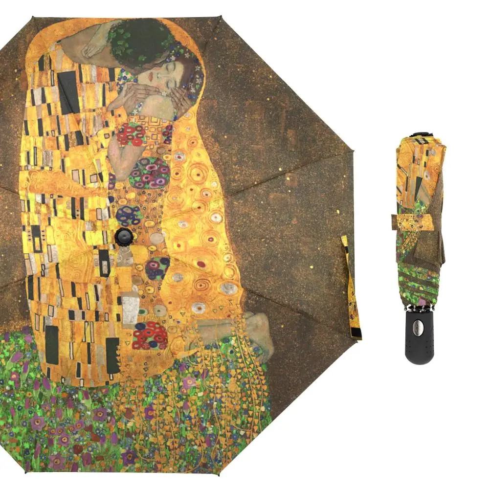 Gustav Klimt Oil Painting Umbrella Parasol Rain Sun Protection Women Automatic U