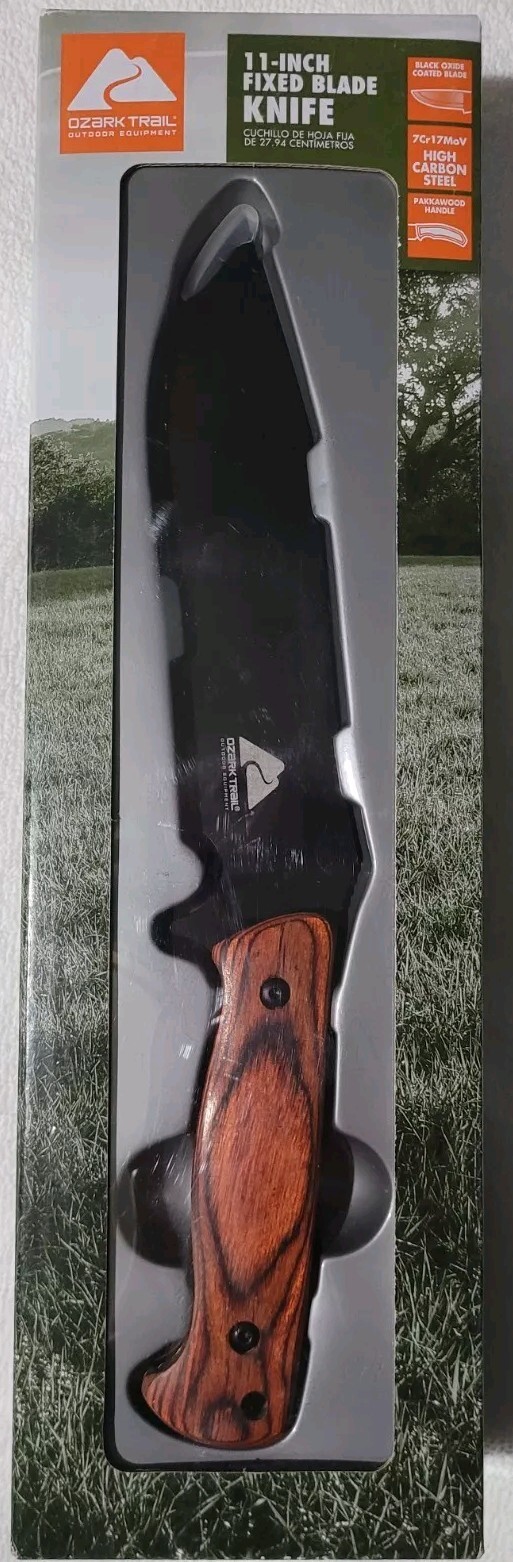Ozark Trail Pakkawood Handle High Carbon Steel 11''Fixed Blade Hunting Knife New