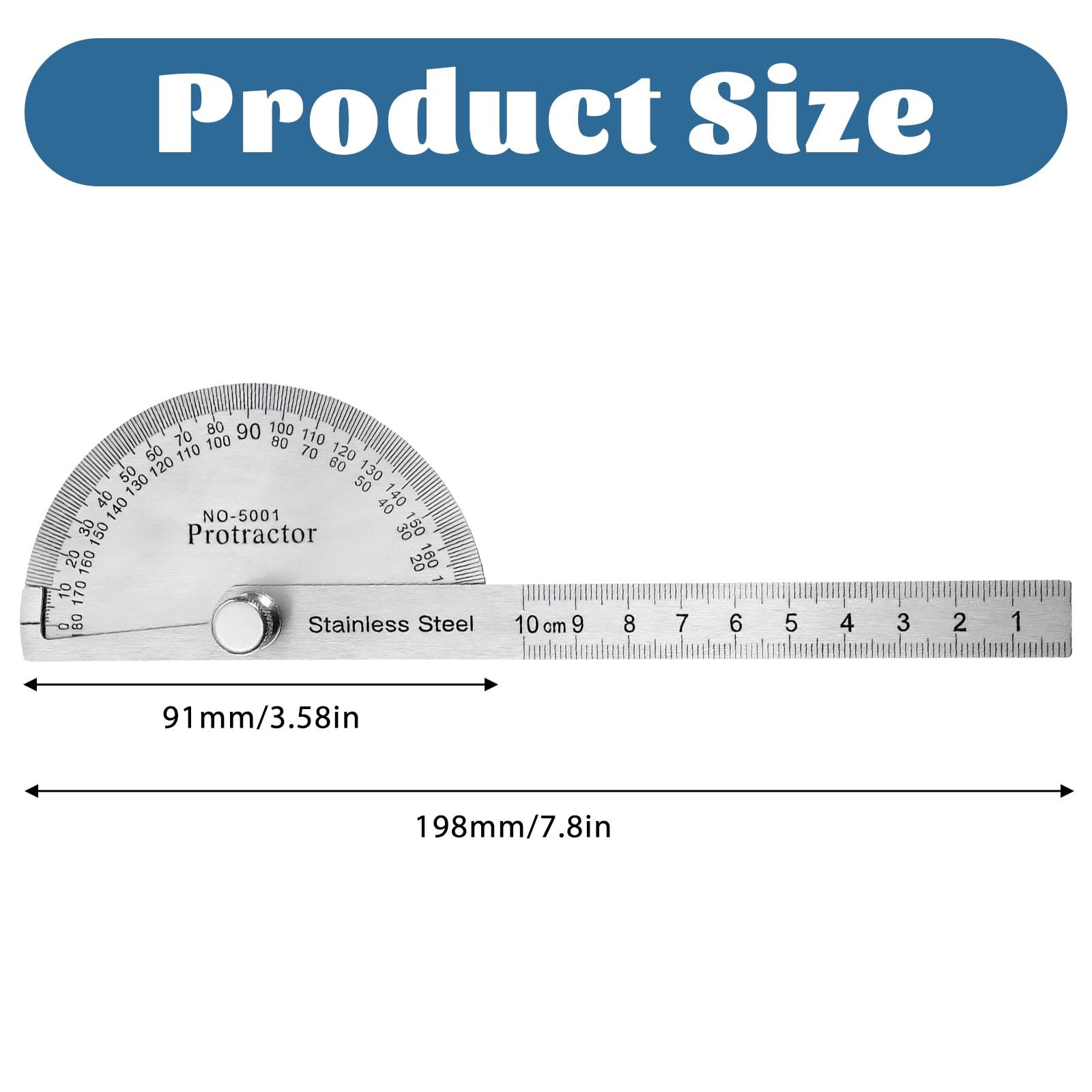 Stainless Steel Angle Protractor, 0-180 Degrees, Adjustable Woodworking...