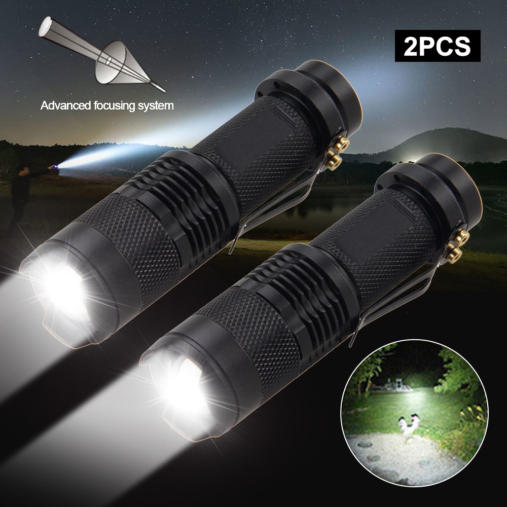2X Mini LED Super Bright Zoom Flashlight Powerful Camping Lamp Torch