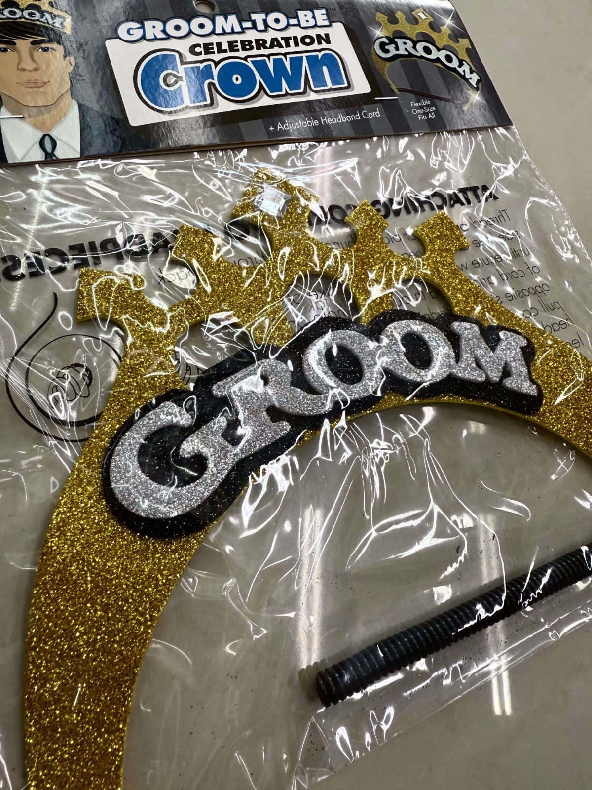 Groom-To-Be Celebration Sparkly Crown Adjustable Headband Cord King of the night