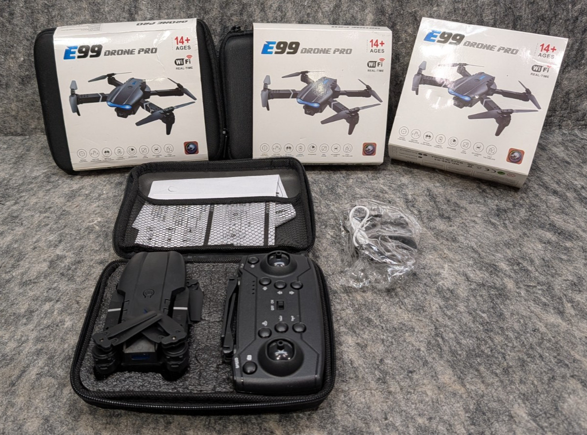 3 x E99 Pro 2026 Drone Dual Camera 2 USB Rechargeable Batteries Wi-Fi Enabled
