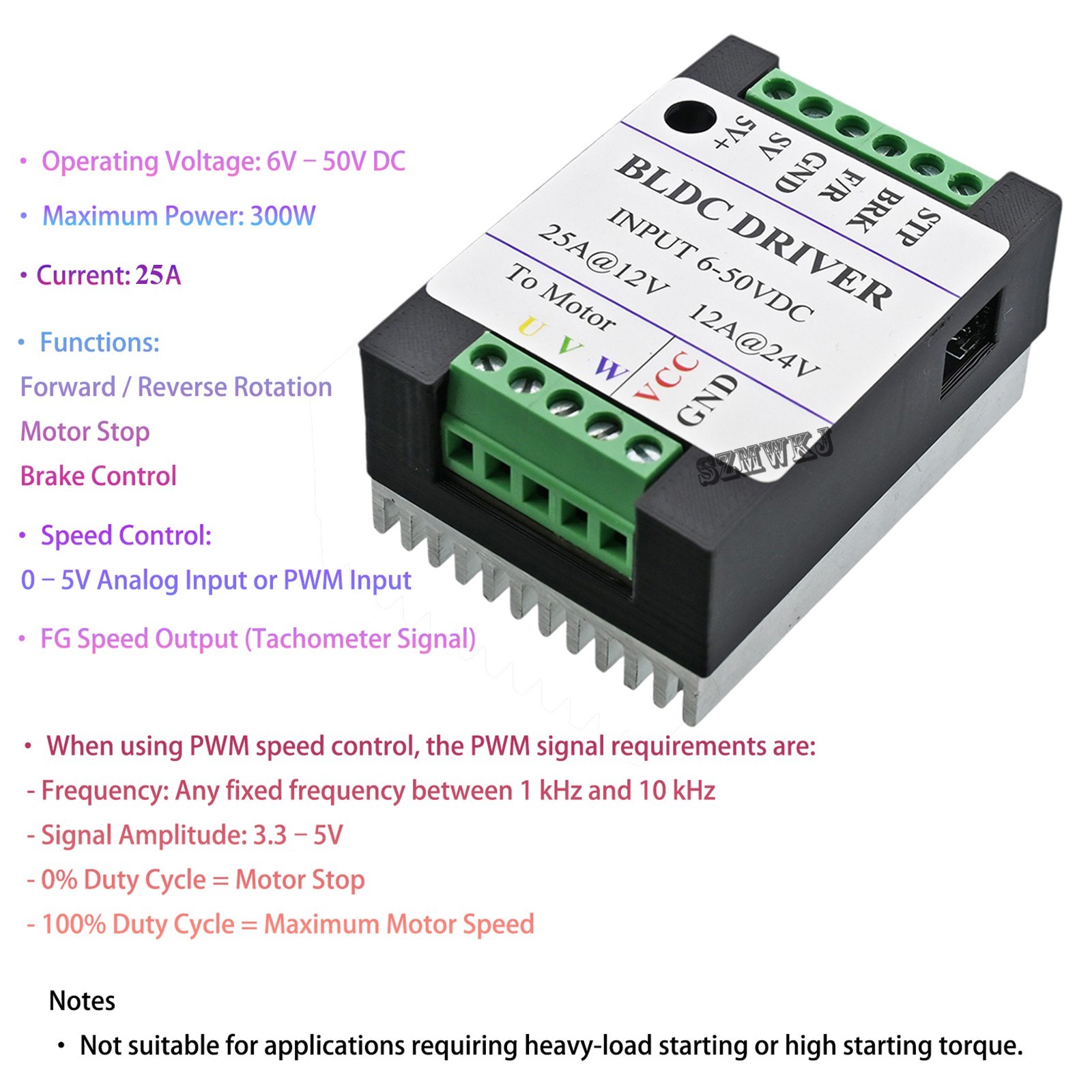 BLDC Motor Driver Sensorless PWM Controller DC 12V 300W for RC Vacuum Motor Pump