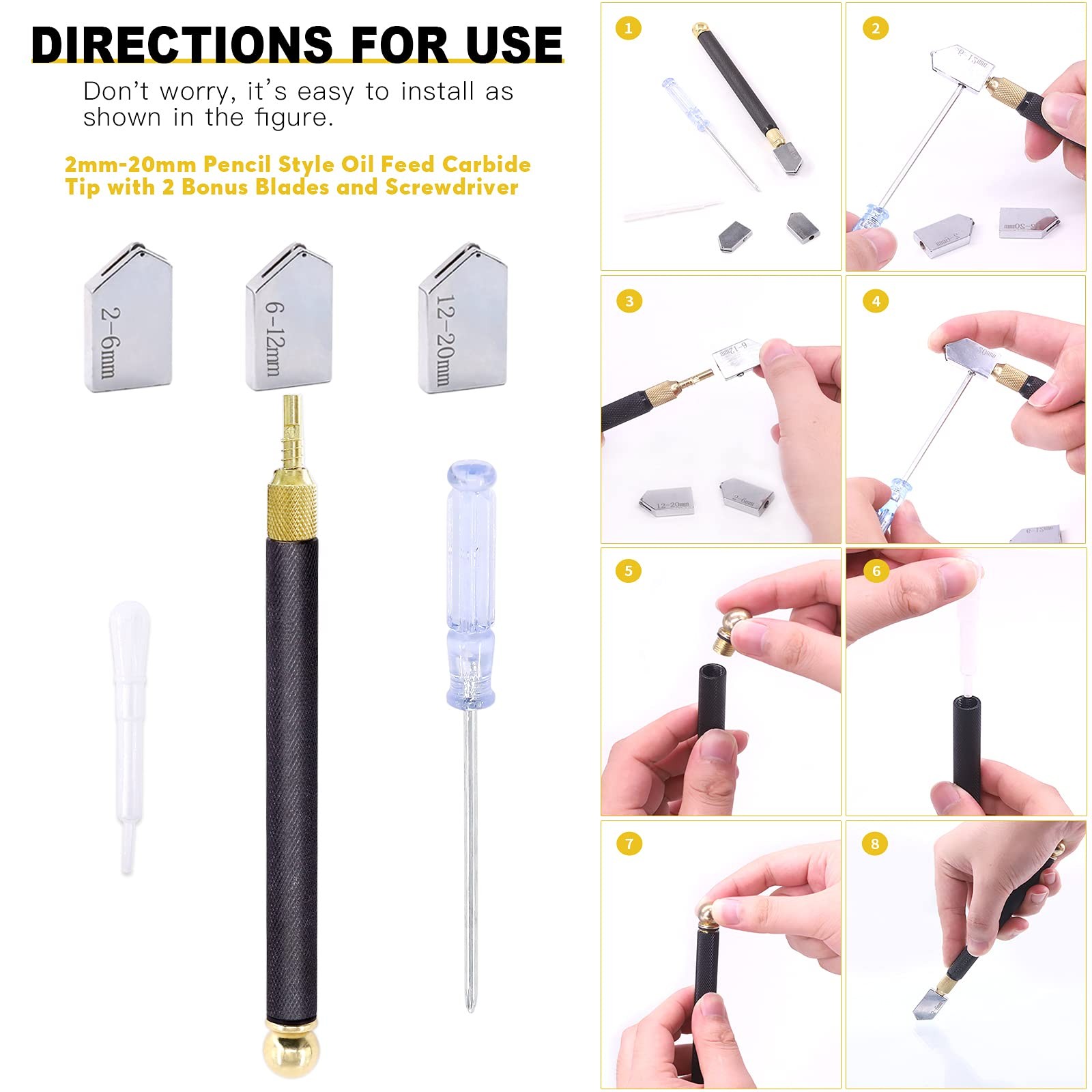 9 Pcs Glass Cutting Tool Set Kit Includes Adjustable Circular Glass Cutt