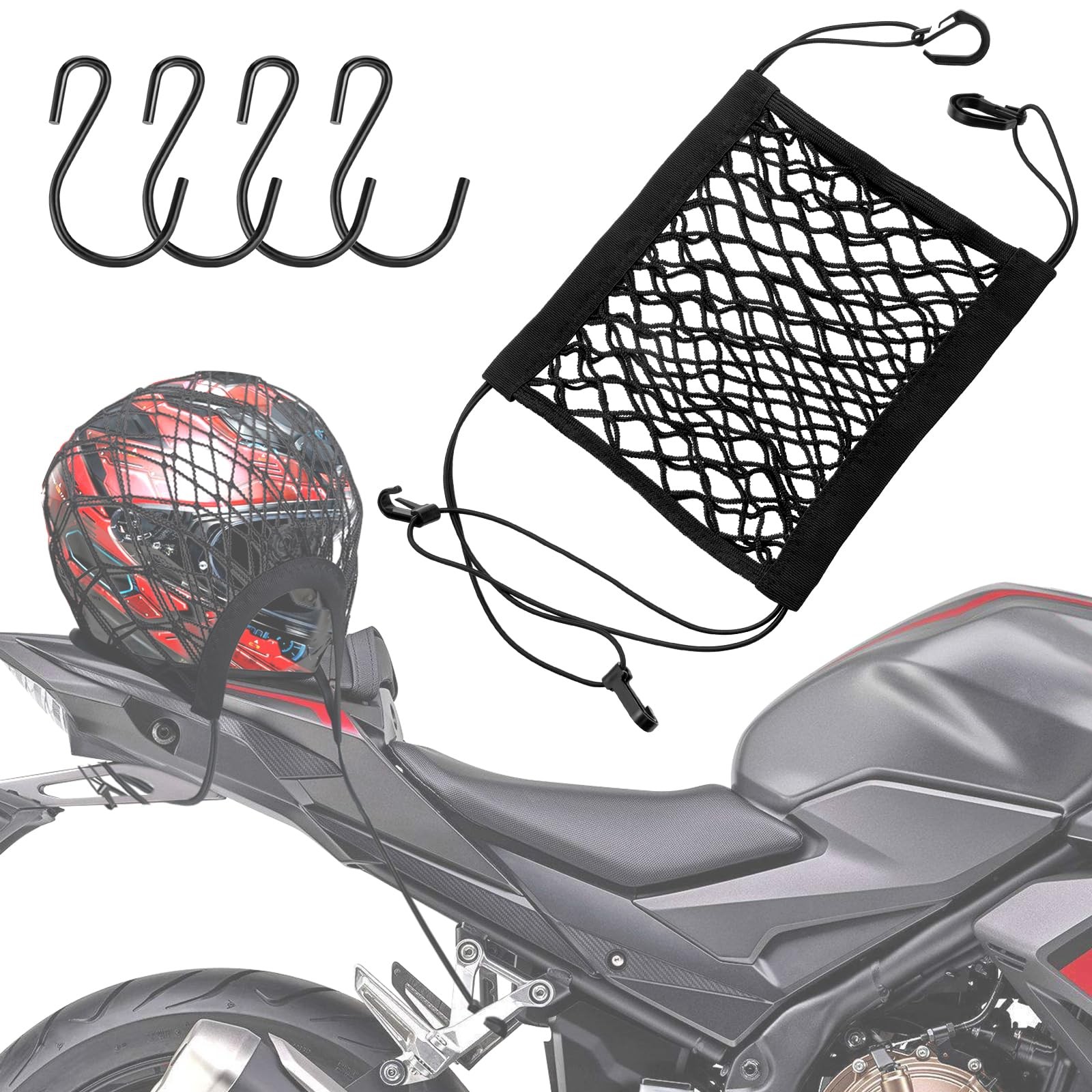 SARDVISA Upgrade Cargo Net for Motorcycle Helmet Double Layer-Black, Black