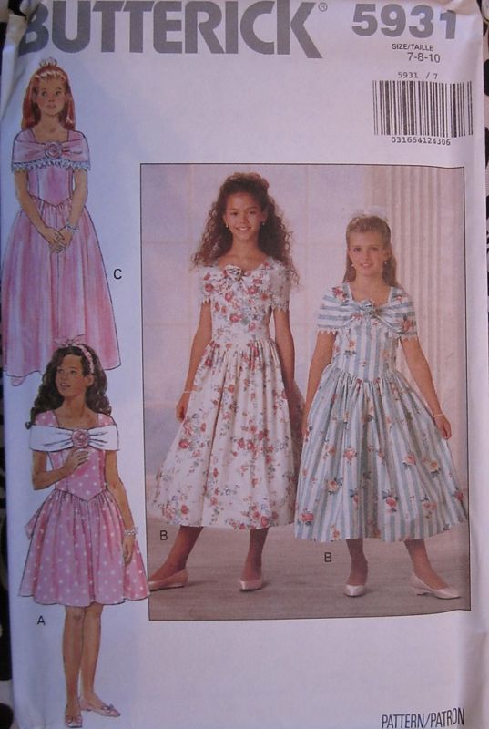 5931Vintage Butterick SEWING Pattern Girls Fancy Dress 7-14 UNCUT OOP NEW SEW