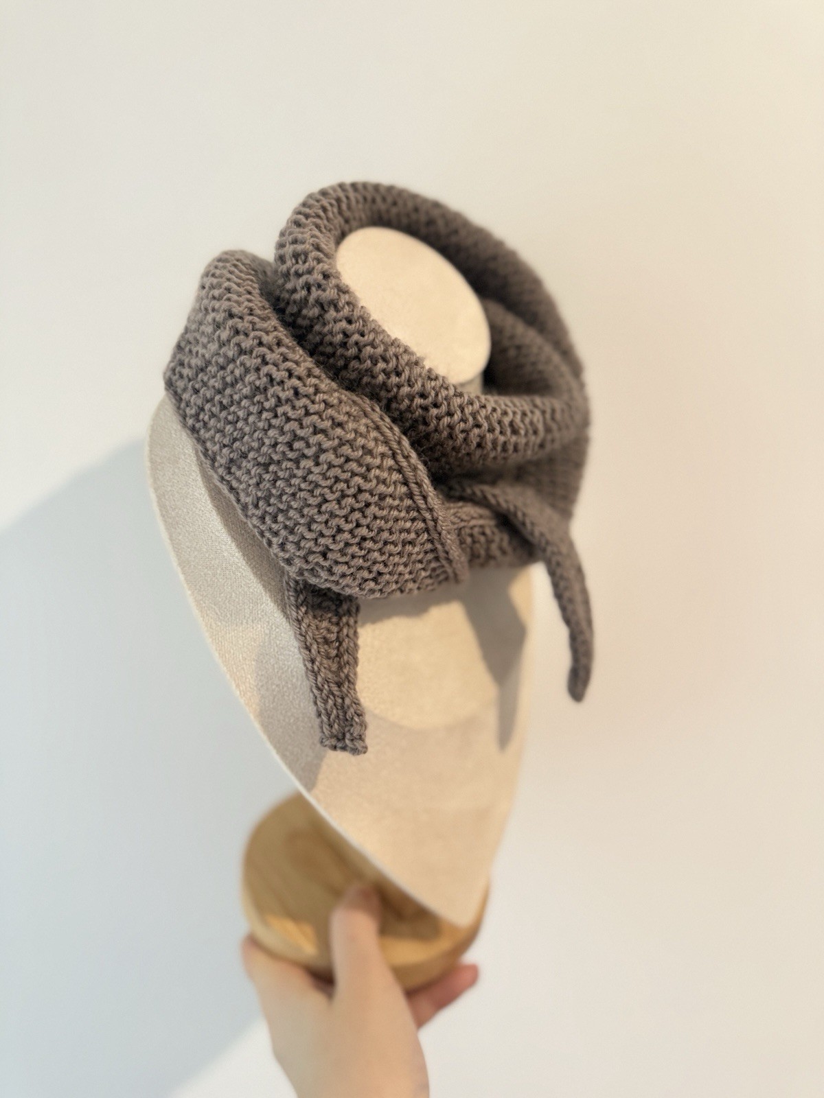 Sophie Hand Knit mini neckechief Skinny Scarf Winter Wrap In Dark camel Brown
