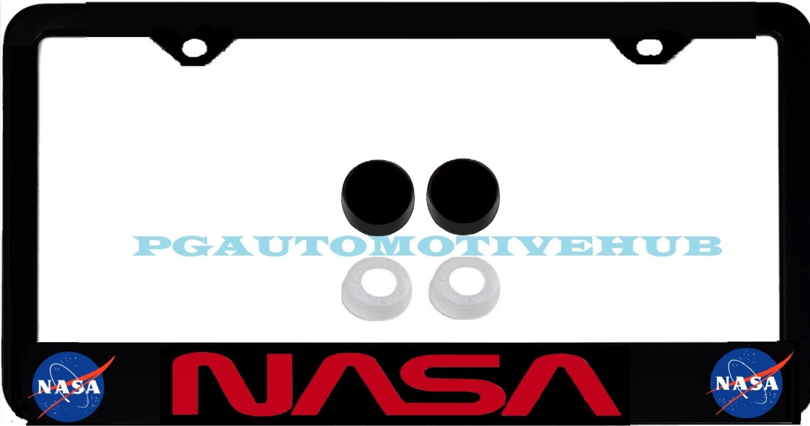 License Plate Frame Stainless Steel Black with Vinyl Letters & Logos FOR Nasa