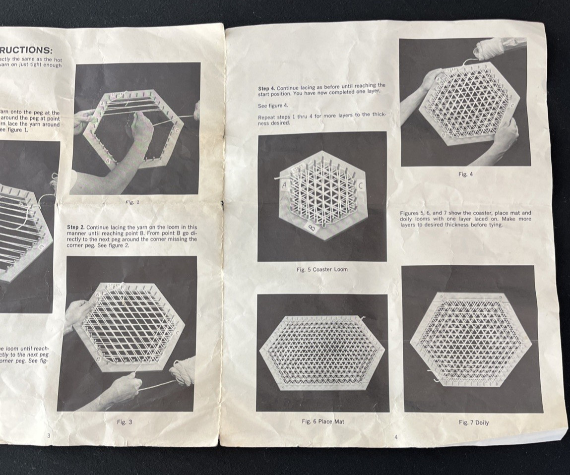 1979 Vintage Love & Money Crafts 5.5” Hexagon Lap Weaving Loom and Instruction