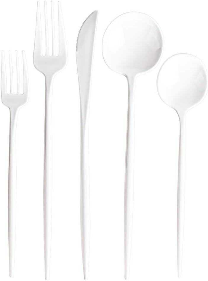 Novelty Modern Flatware Cutlery Disposable Plastic bo Set Luxury White,