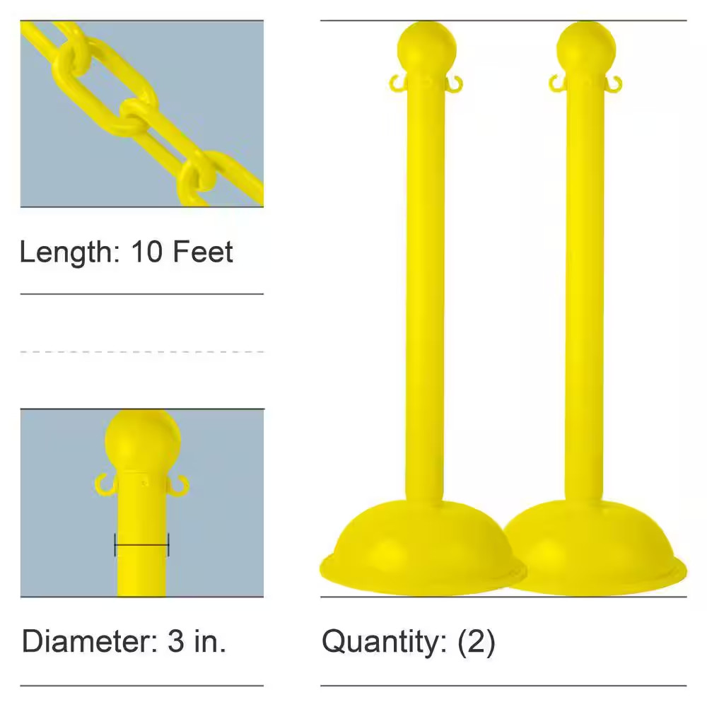 Yellow Heavy Duty Stanchion & Chain Kit (2-Pack)