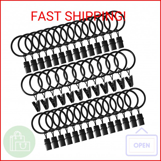 AMZSEVEN 40 Pack Curtain Rings with Clips, Drapery Clips with Rings, Drapes Ring
