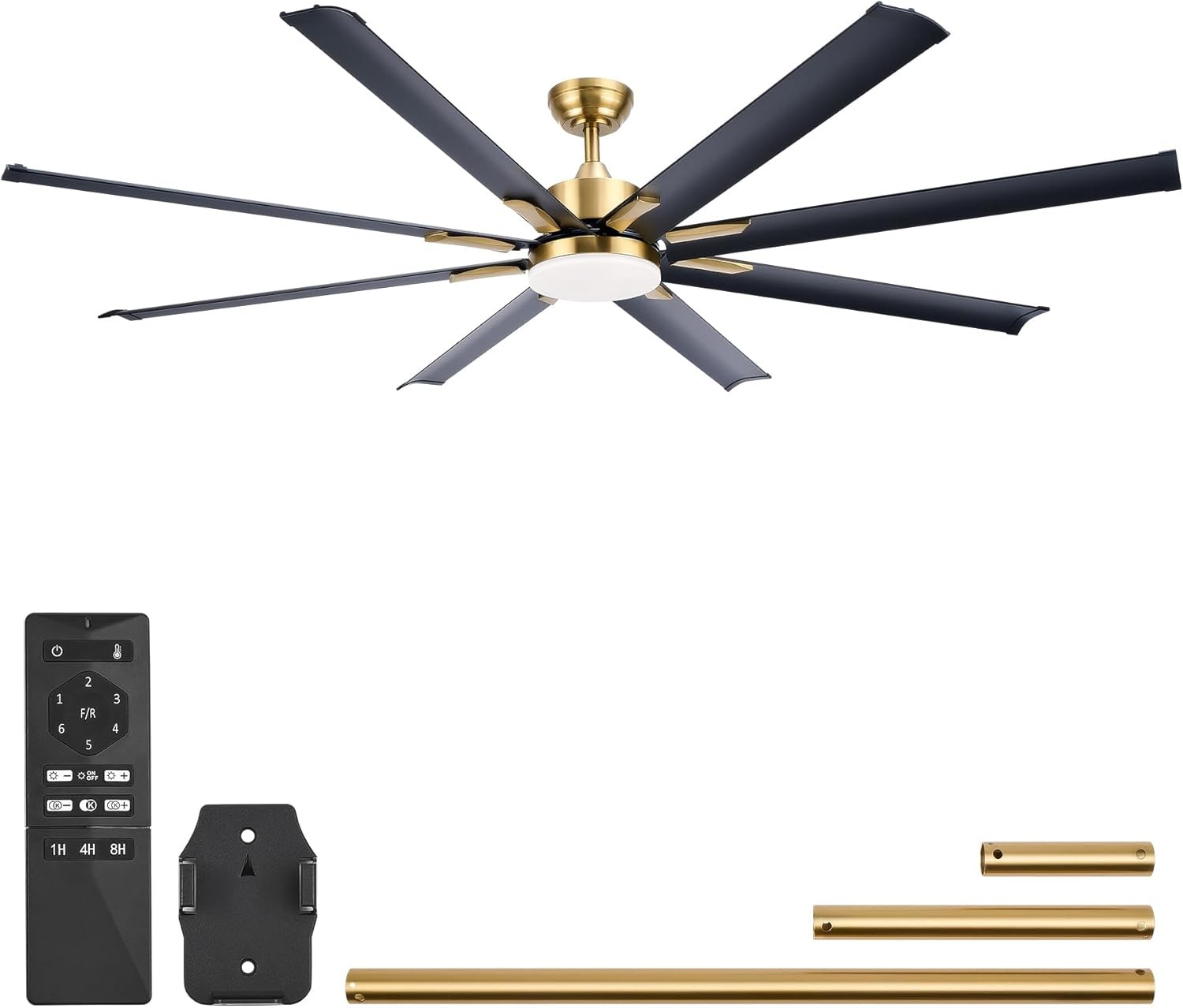 VONLUCE 72" Ceiling Fans with Lights&Remote, 8 Aluminum Blades, Black Gold, Used