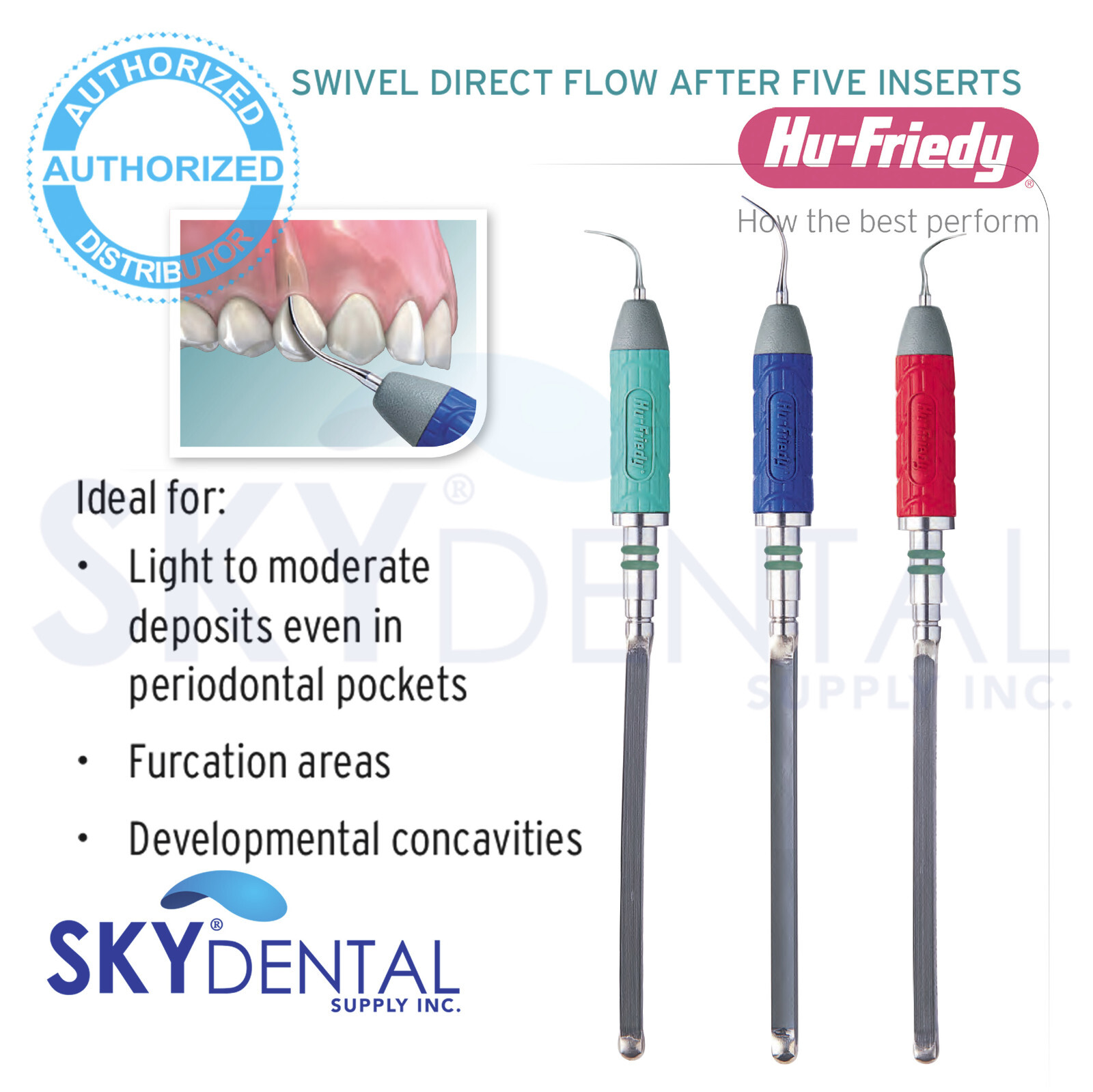 Hu-Friedy After Five Swivel Direct Flow Inserts LEFT Straight RIGHT Set of Three