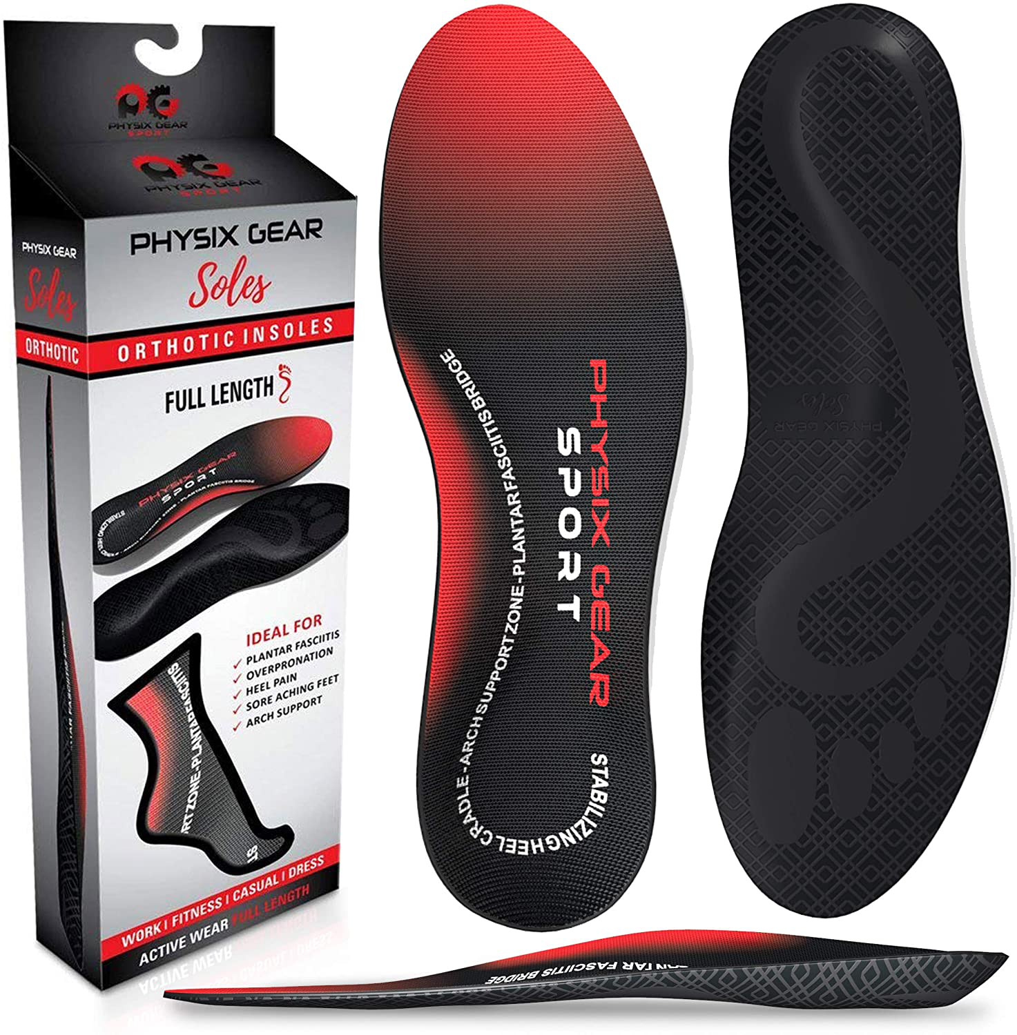 Physix Gear Sport Full Length Orthotic Inserts w/ Arch Support Shock Absorption