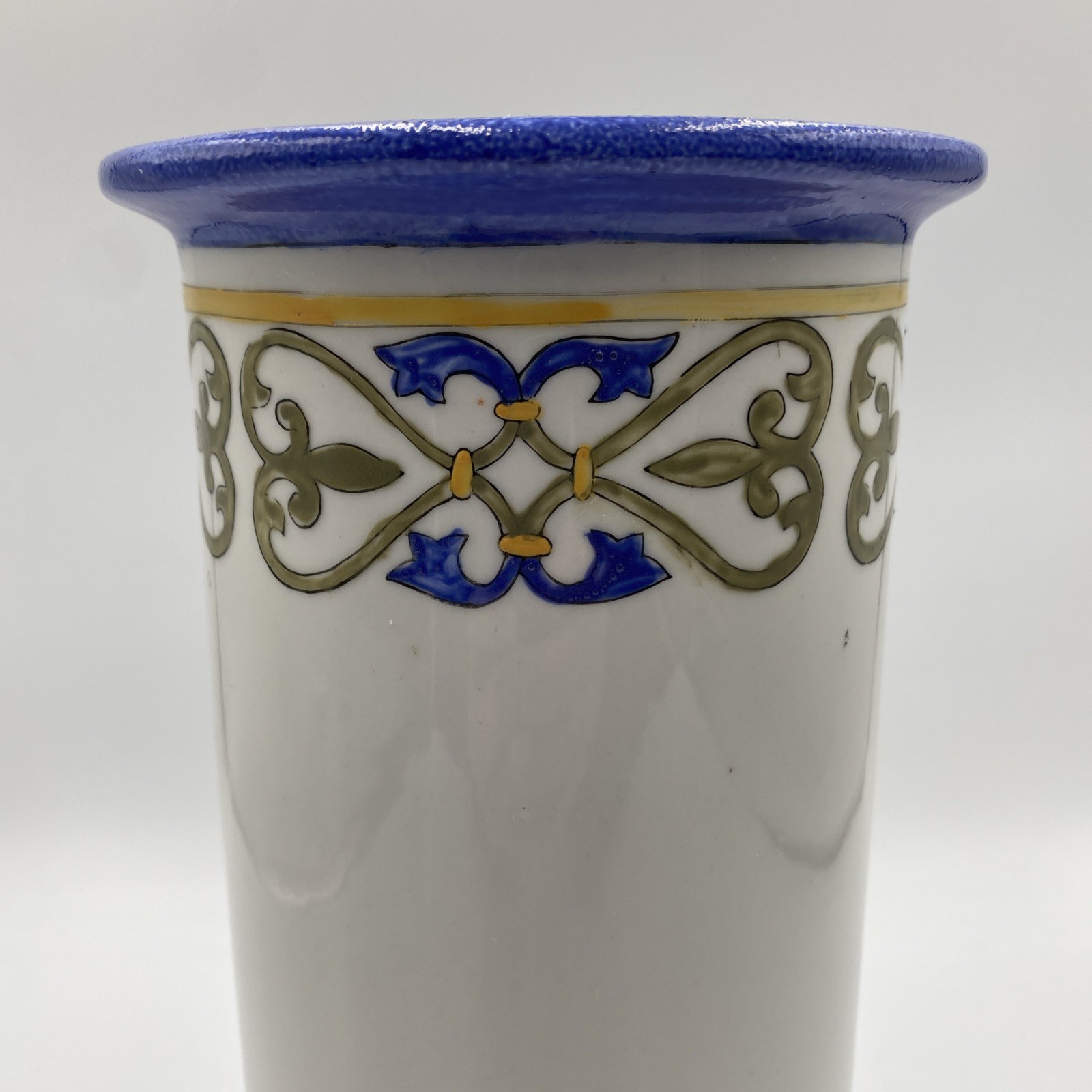 Vintage Ecco Nova Spanish Pottery Wine Chiller Blue Gold Geometric Border Design