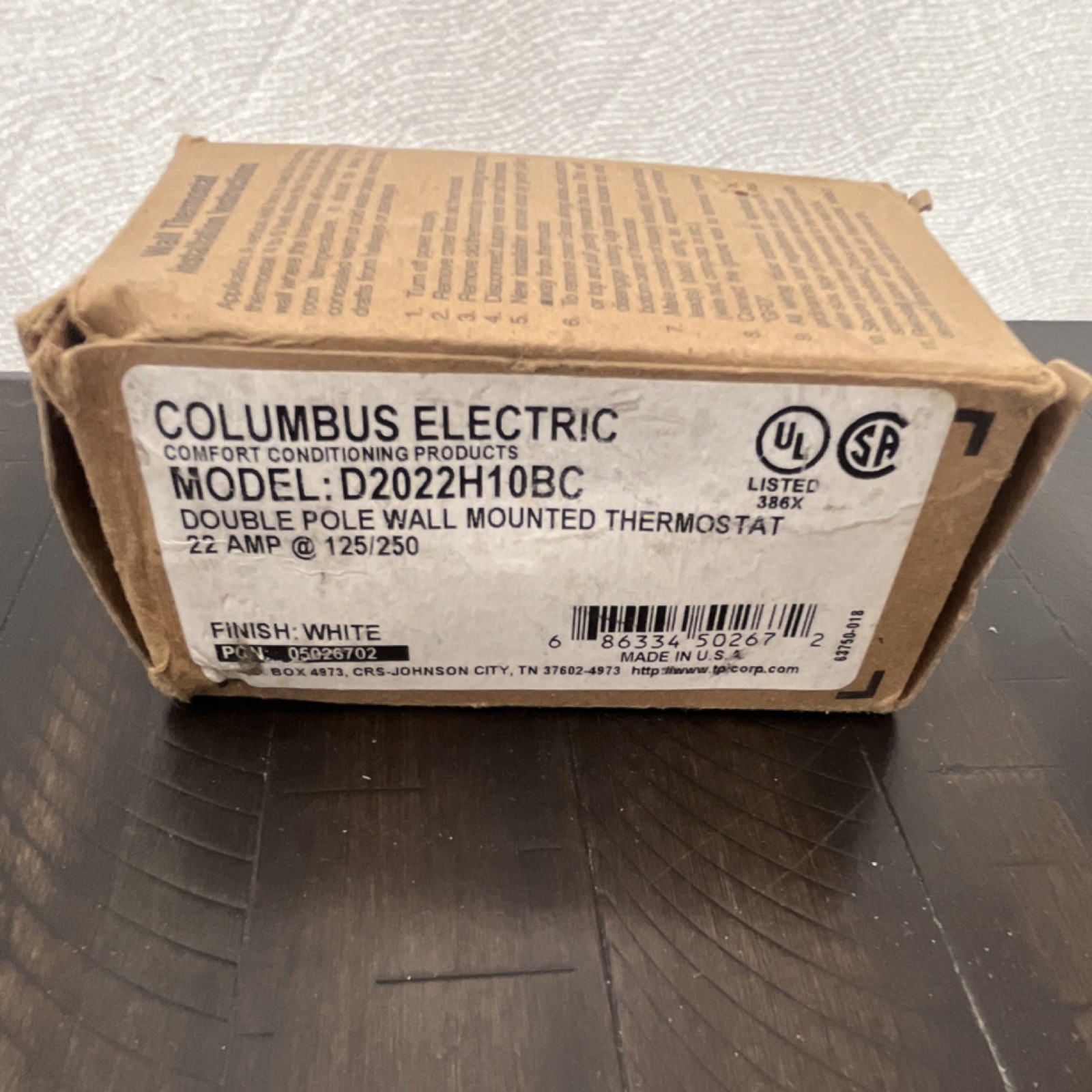 Columbus Electric D2022H10BC Double Pole Wall Thermostat, 22A 125/250V, White