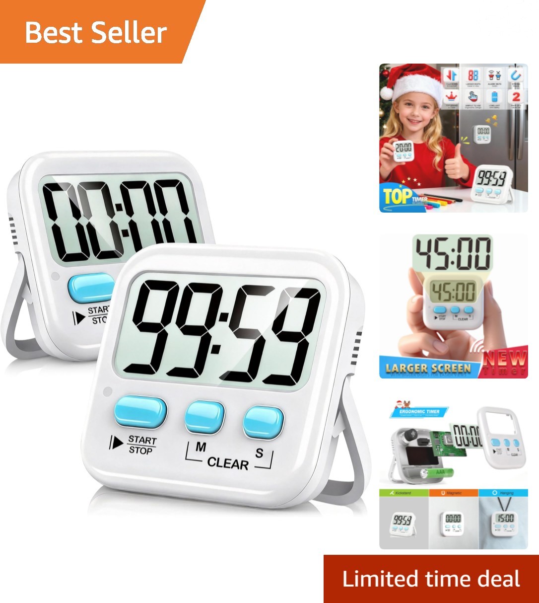 Versatile 2-Pack Countdown Timers for Cooking, Study, and Kids Activities