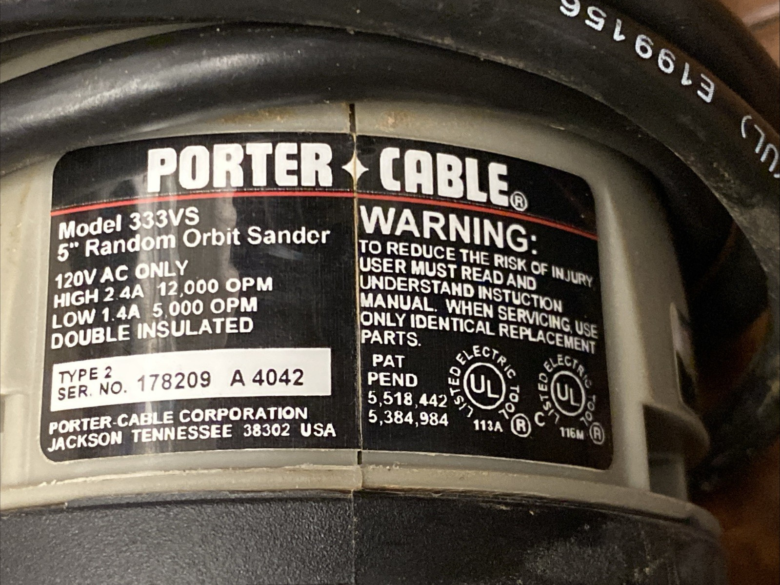 Porter-Cable 333VS Quicksand 5" Sander