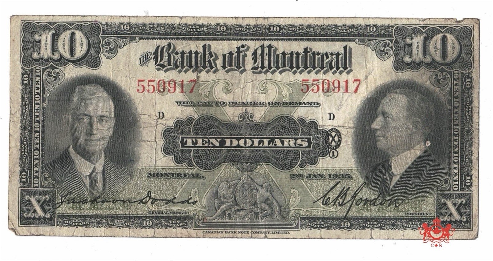 1935 Bank Of Montreal 10$ 550917 - Fine - 505-60-04