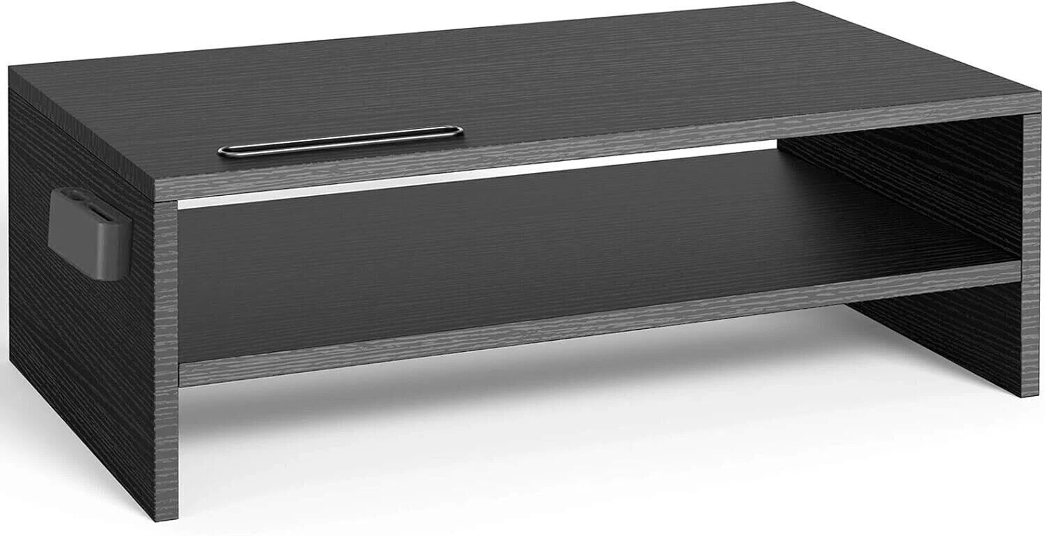 Computer Monitor Stand Riser, Desktop Desk Organizers Space Saver Laptop Black