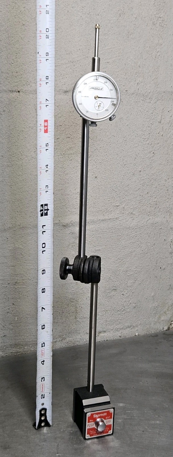 Starrett No. 657D magnetic base with a Fowler 1" dial indicator - 657