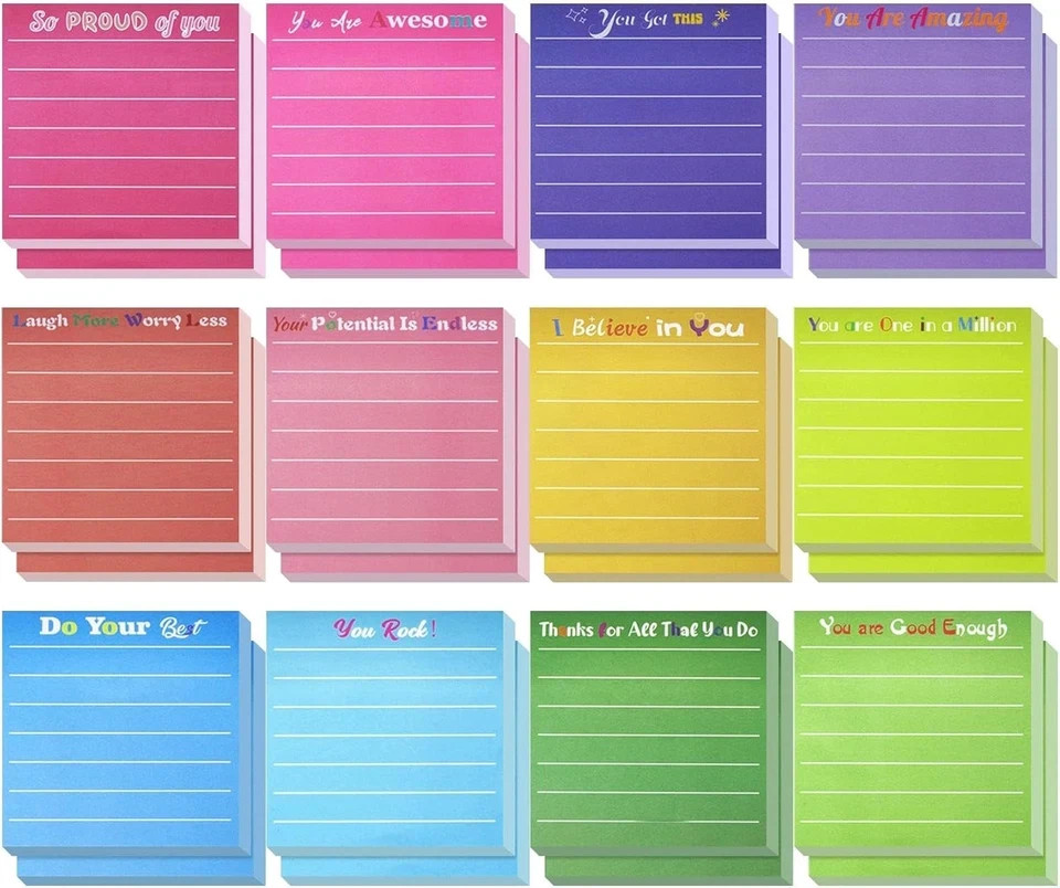 24 Pcs Inspirational Sticky Notes 3X3'' Motivational Notepads with Lines Employe
