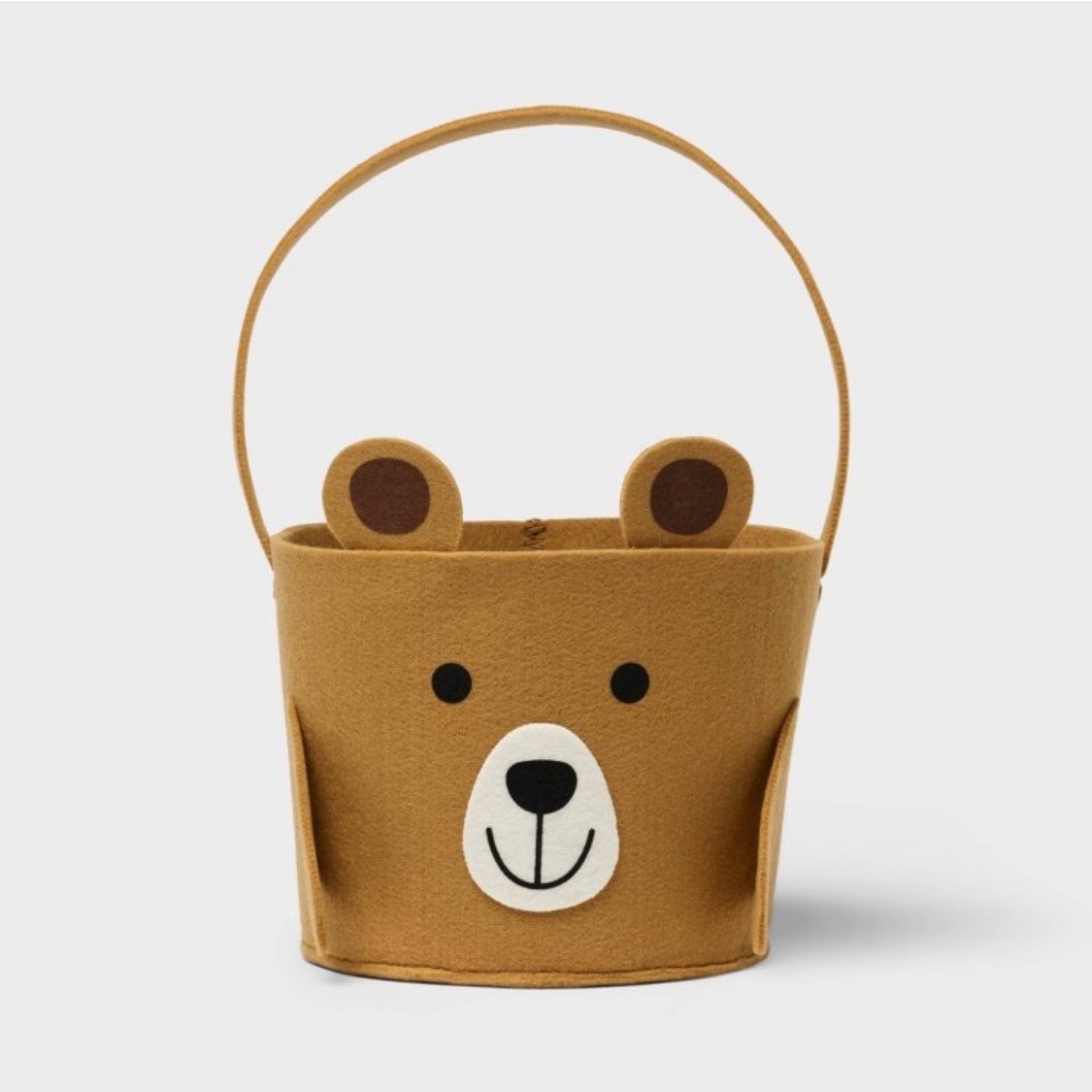 Spritz Easter Felt Bear Basket Brown Round Plush Egg Hunt Pail with Handle NEW