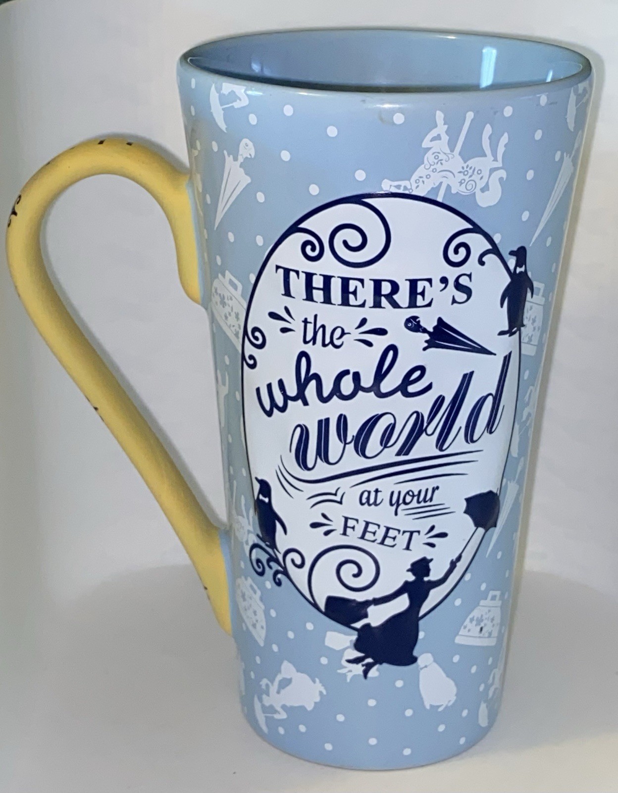 Disney Parks ~ Mary Poppins W/Tape Measure Handle Tall Coffee Mug ~ GUC