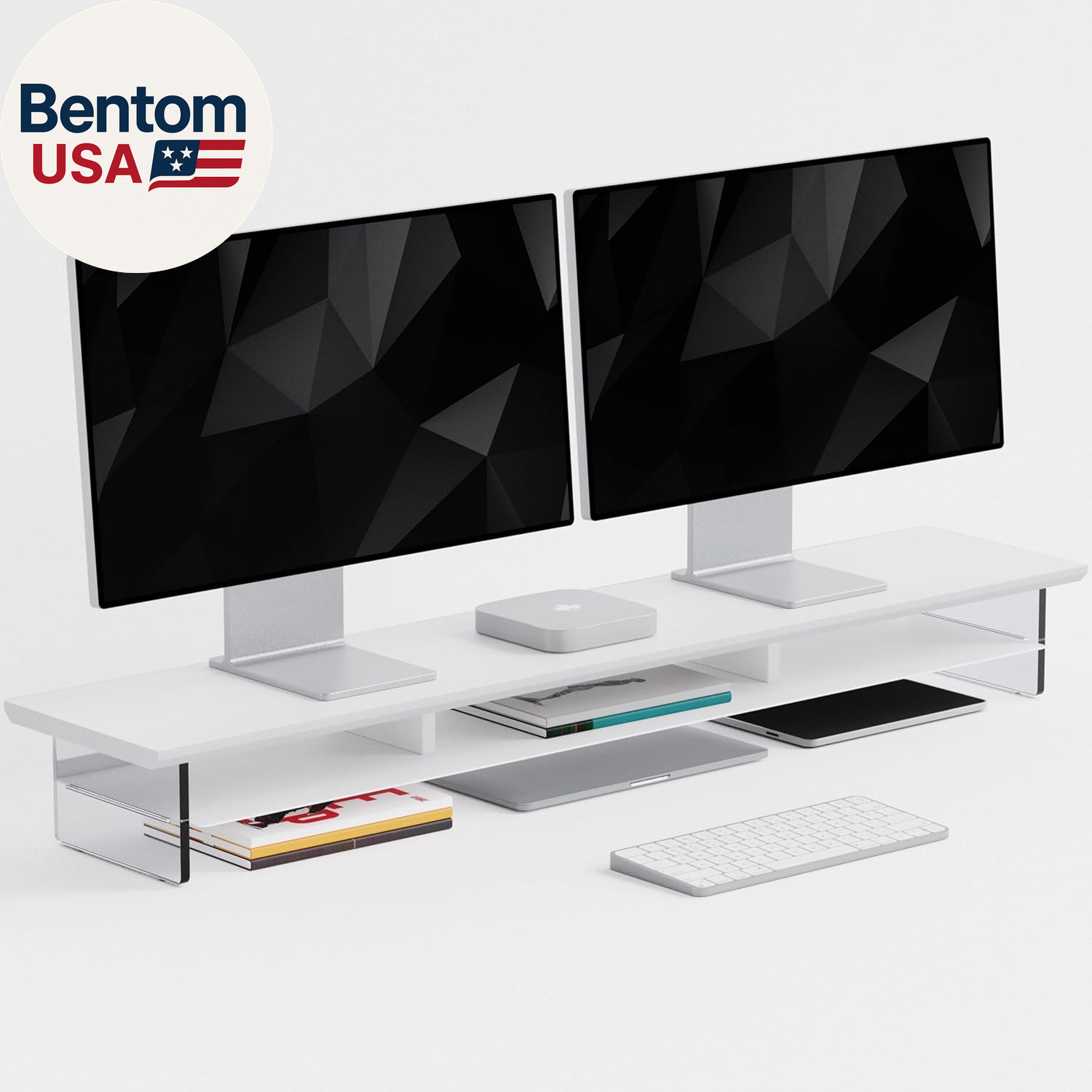 Dual‑Tier Monitor Stand for Modern Desk Setup – Minimalist Wooden and Metal Rise