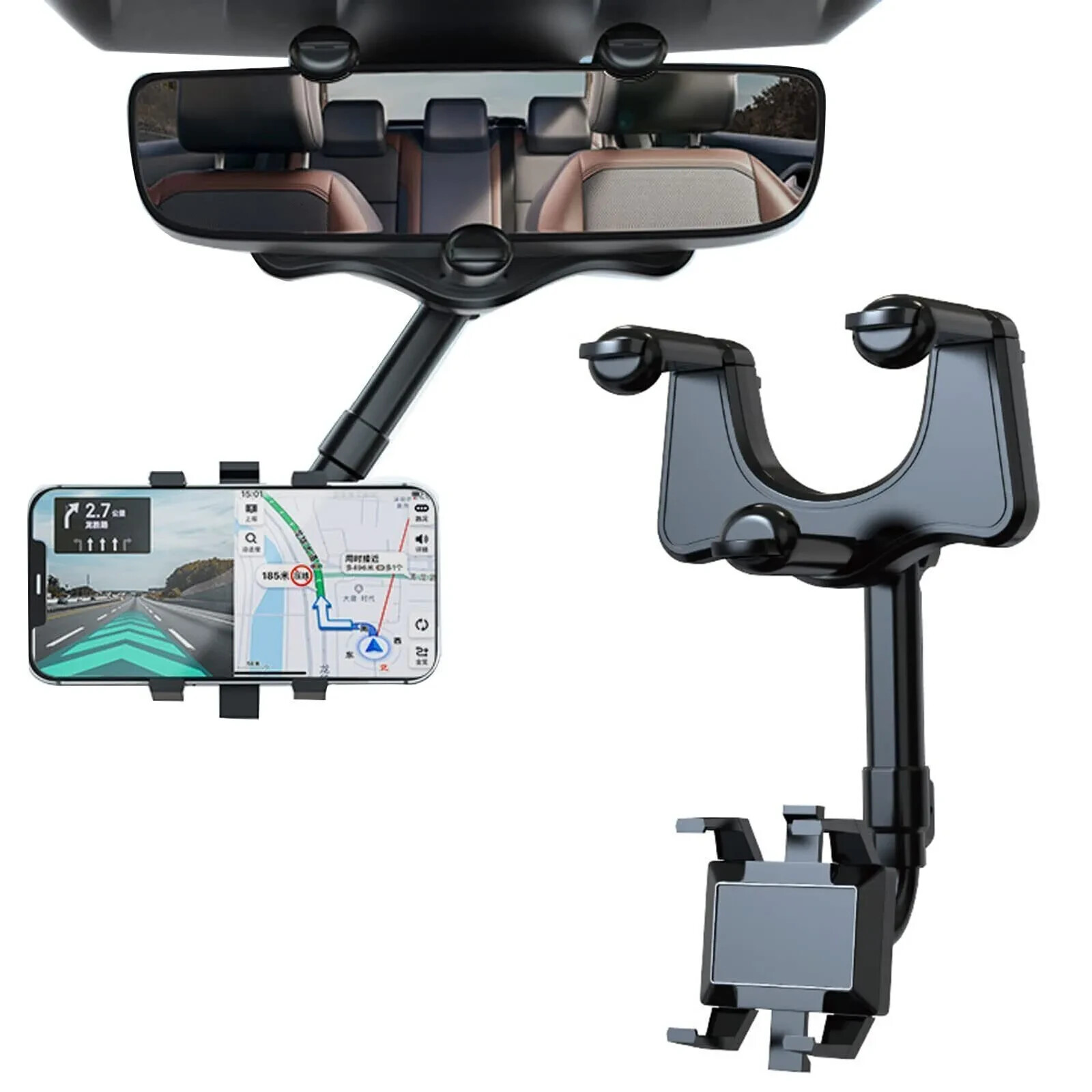 360° Car Phone Holder Rotatable And Retractable Rearview Mirror Mount Universal