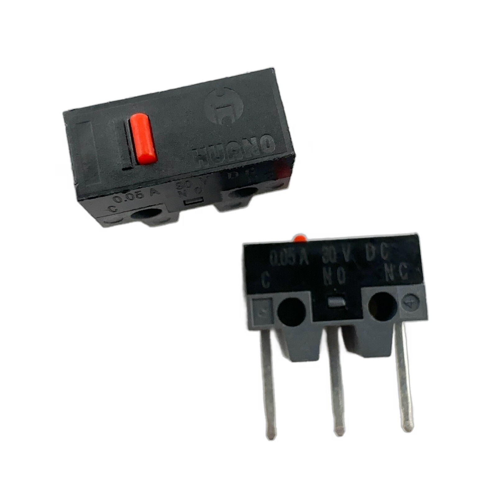 HUANO Red Dot Long-Pin 2mm Rise 10M Mouse Micro Switch 12.8x5.8x9.2mm (4 Pcs)