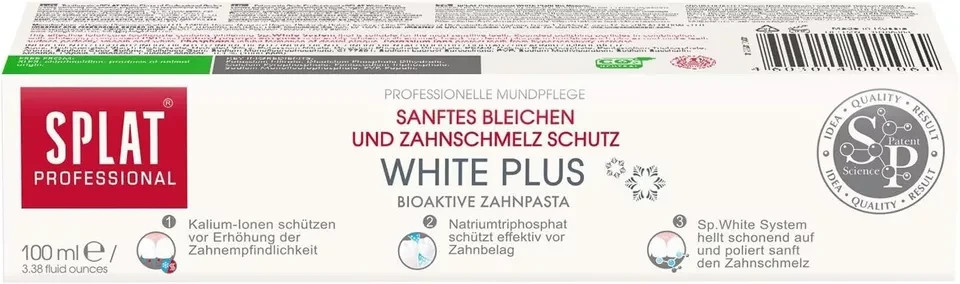 SPLAT White Plus Toothpaste 100ml – Gentle Whitening for Sensitive Teeth – US St