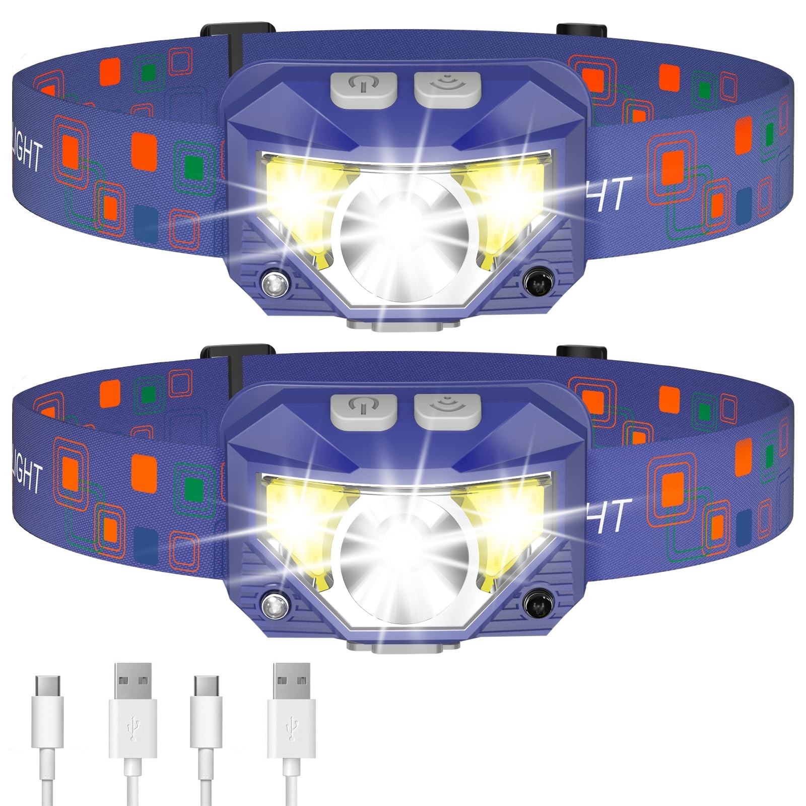 Headlamp Flashlight, Lumen Bright Head Lamps LED Rechargeable-Blue