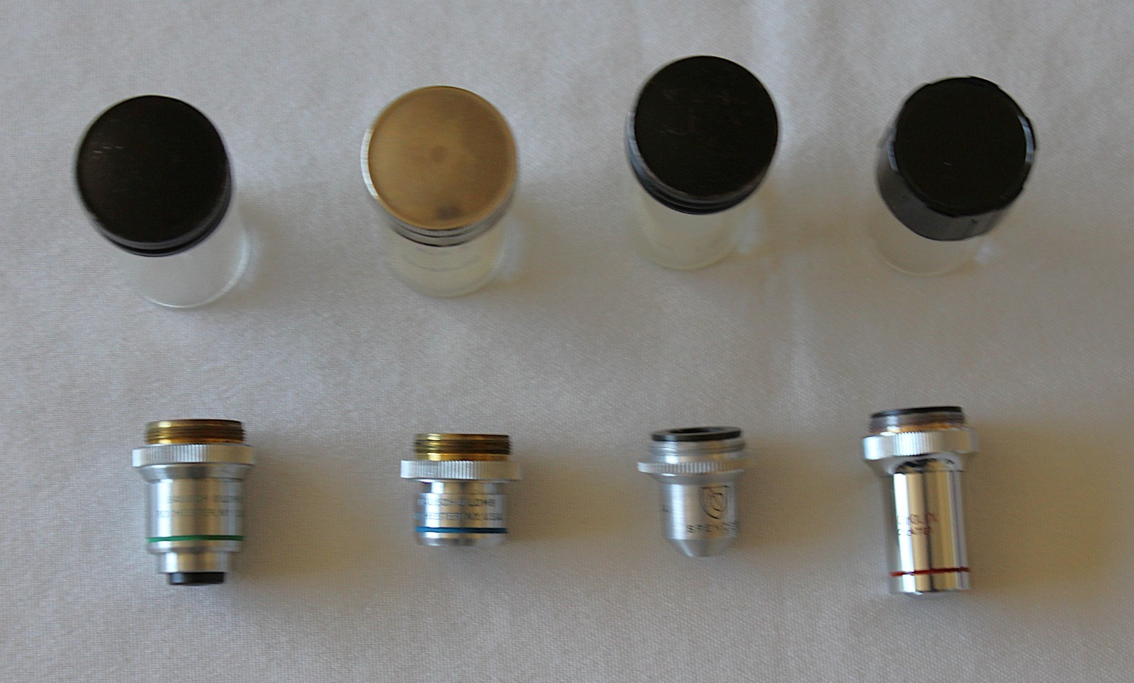 Vintage Lot of 4 Microscope Lenses Bausch & Lomb 10X 3.5X Spencer 3X Monolux 40