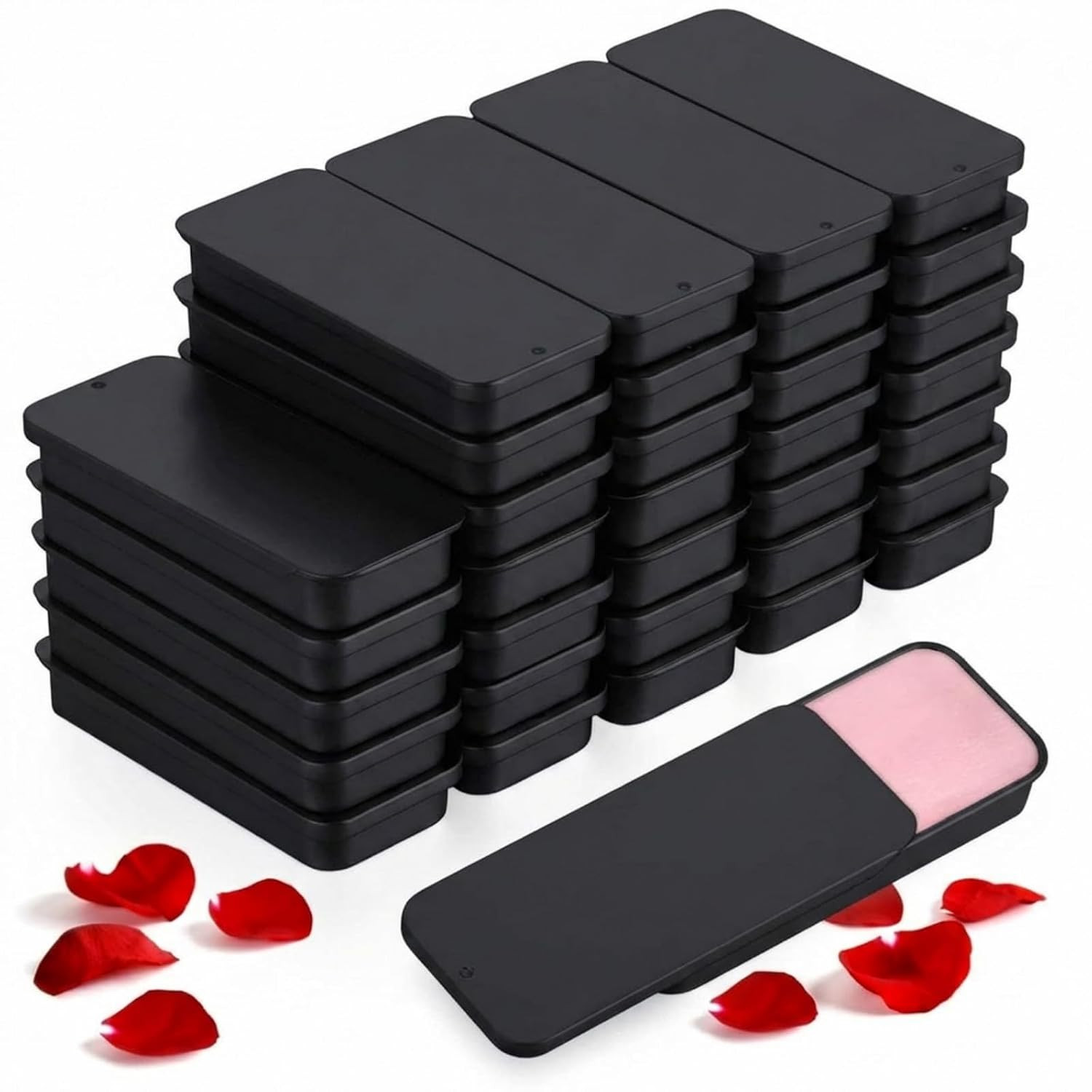 40 Pcs Small Slide Top Tin Lip Balm with Lids Rectangular Metal Containers for L