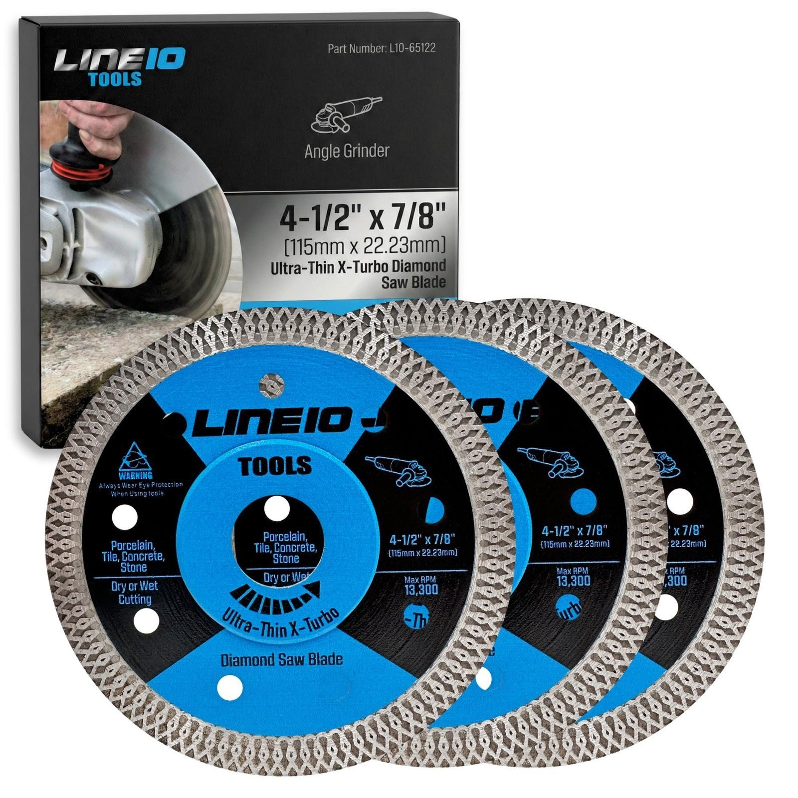 LINE10 Tools 3pk Ultra Thin X-Turbo Diamond Saw Blades, 4-1/2 in Angle...
