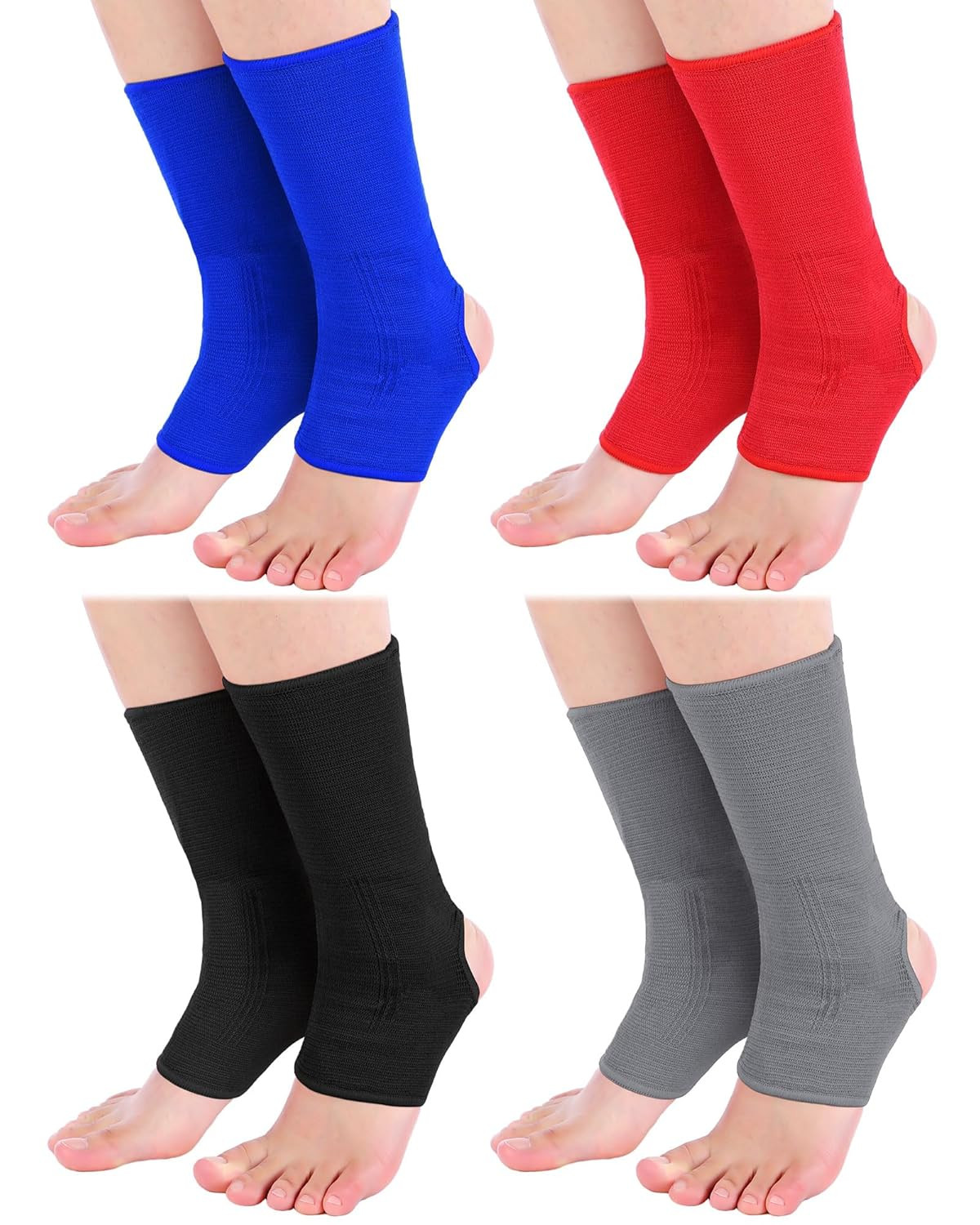 4 Pairs Muay Thai Ankle Wraps MMA Compression Foot Sleeve Ankle Braces Sock Supp