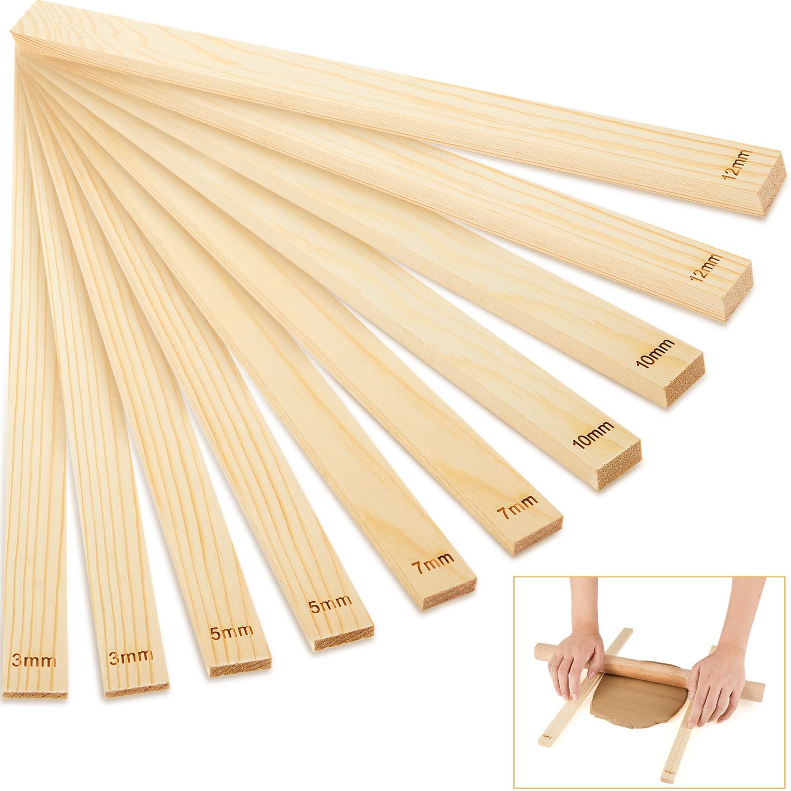 10 Pcs 3 Sizes Pottery Rolling Pin Guides Wood Teaching Rolling Mud Stick Guide