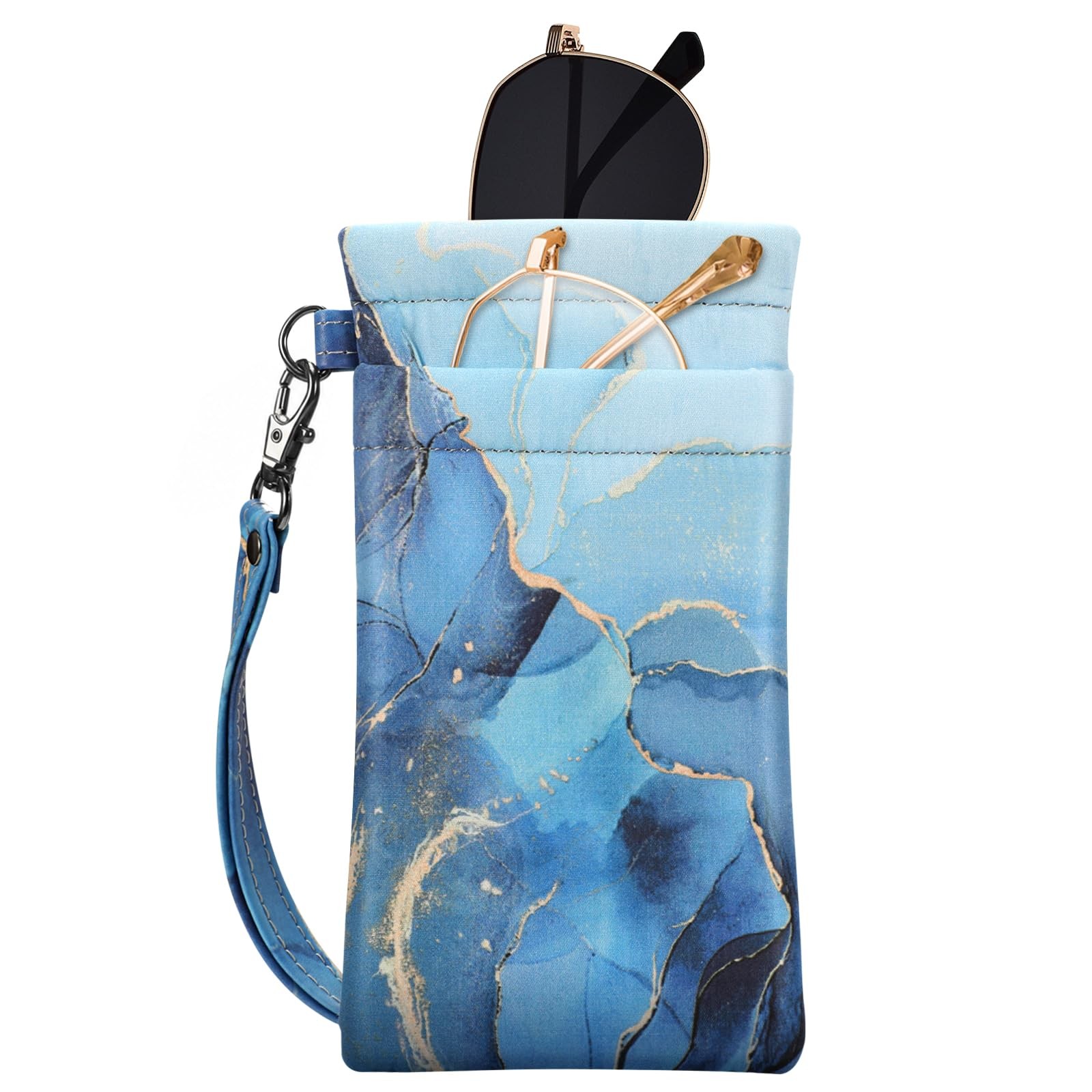 Double Sunglasses Pouch with Strap, Squeeze Top Eyeglasses Case