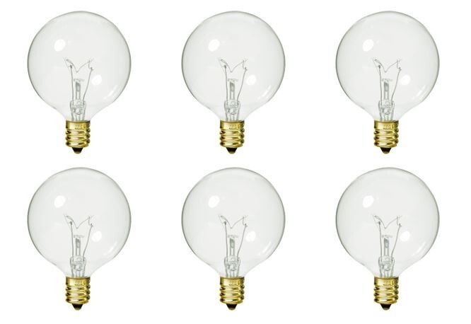 6-PK 25W G16.5 G50 CLEAR Globe E12 LIGHT BULB 2.1-in. 1500-Hr NEW Sylvania 13618