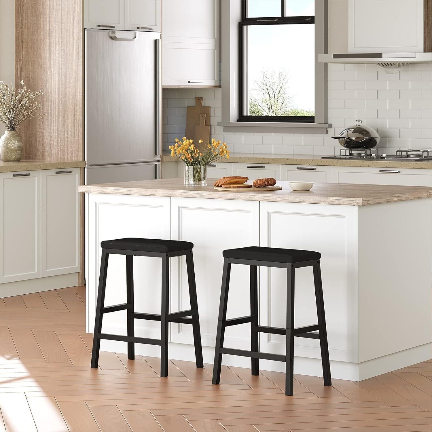 2 Pack Modern 24" Bar Stools Water Stain Resistant Kitchen Dining Room Black US