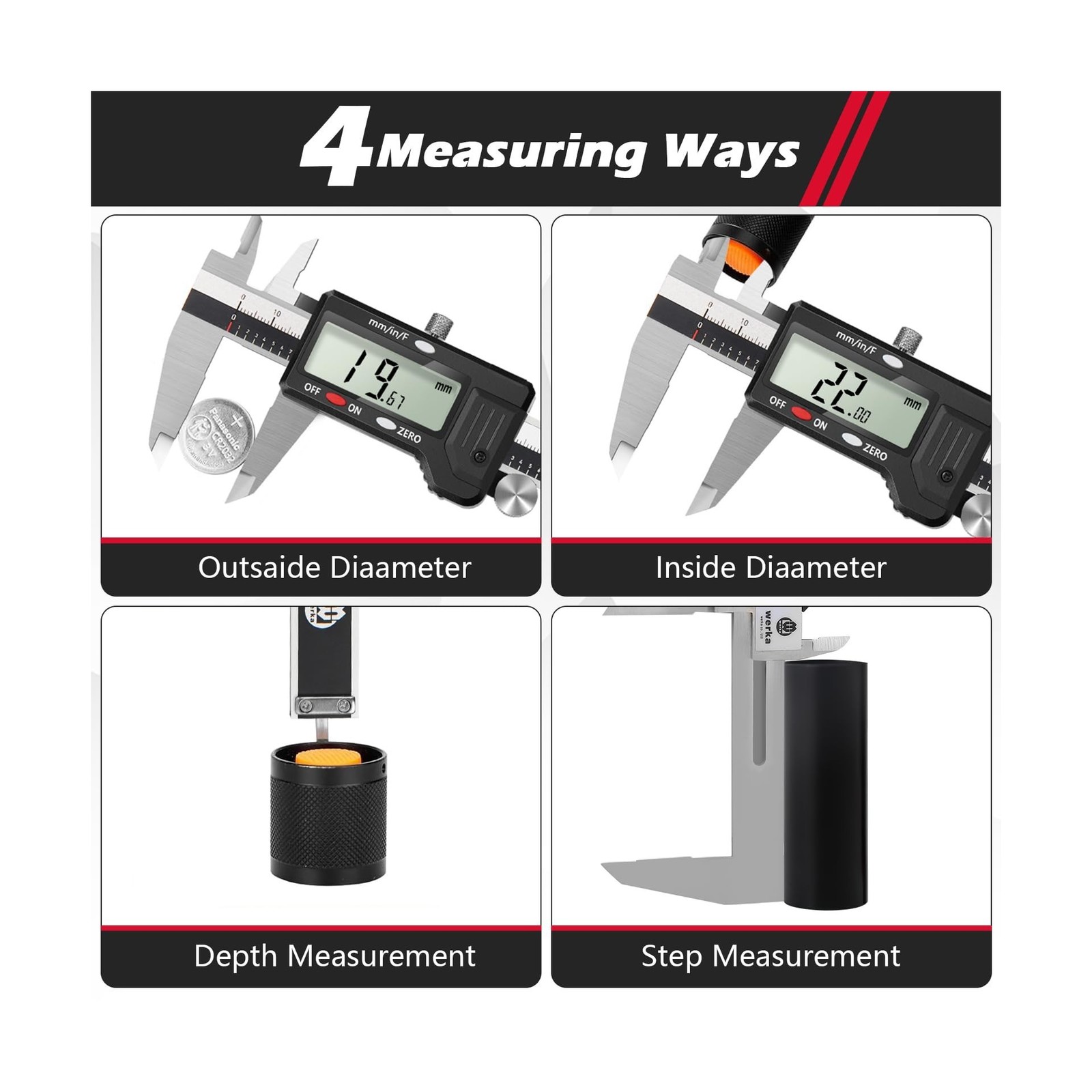 werka Digital Caliper, 0-6” Calipers Measuring Tool, Auto-Off Micrometer C