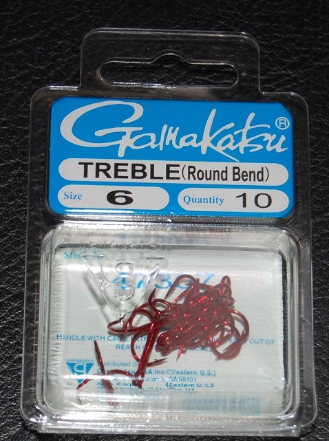 10 Pack Gamakatsu 47307 Round Bend Red Treble Hooks - Size 6 Super Sharp