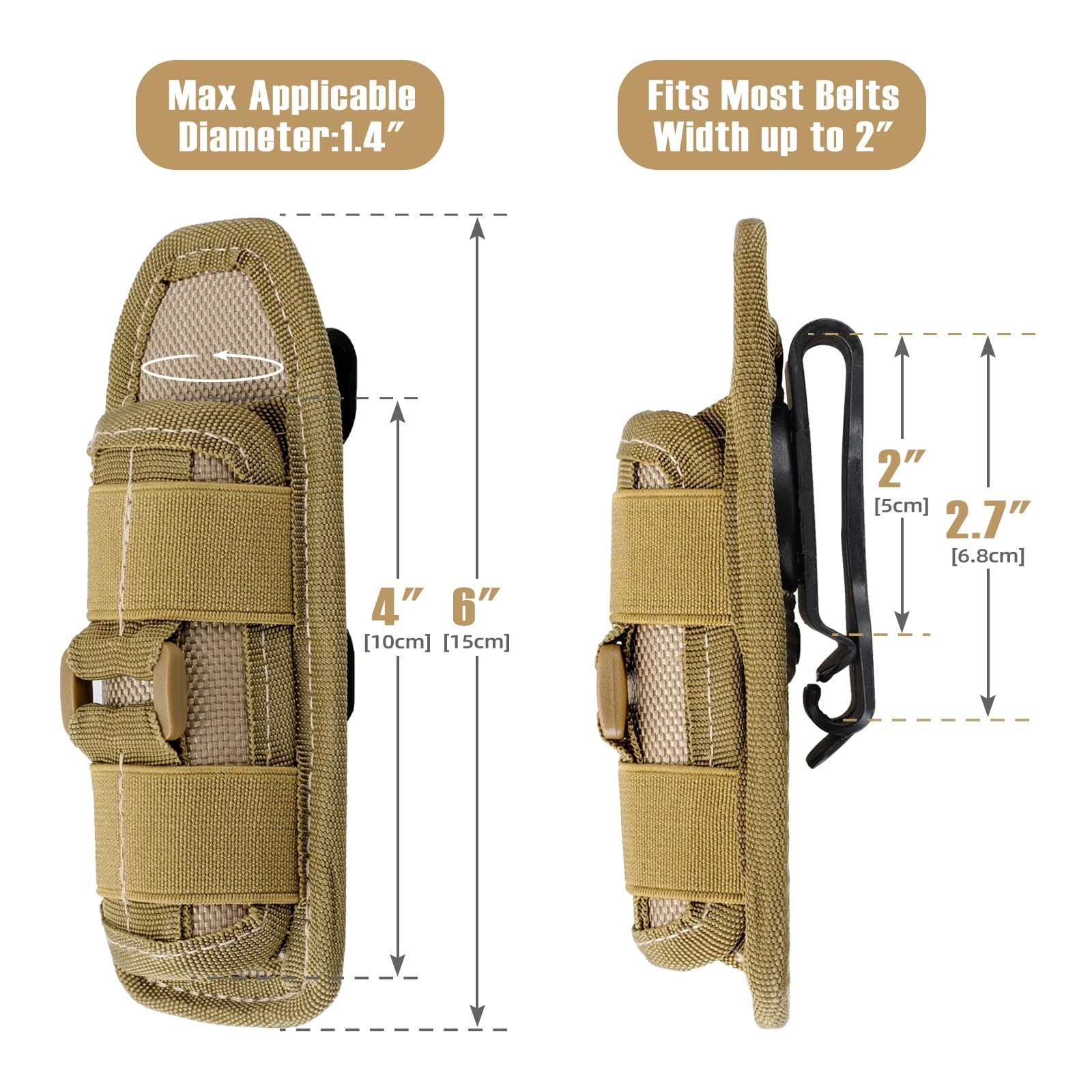 Tactical Flashlight Pouch Holster Rotatable Flashlight Holder Belt Clip Tactical